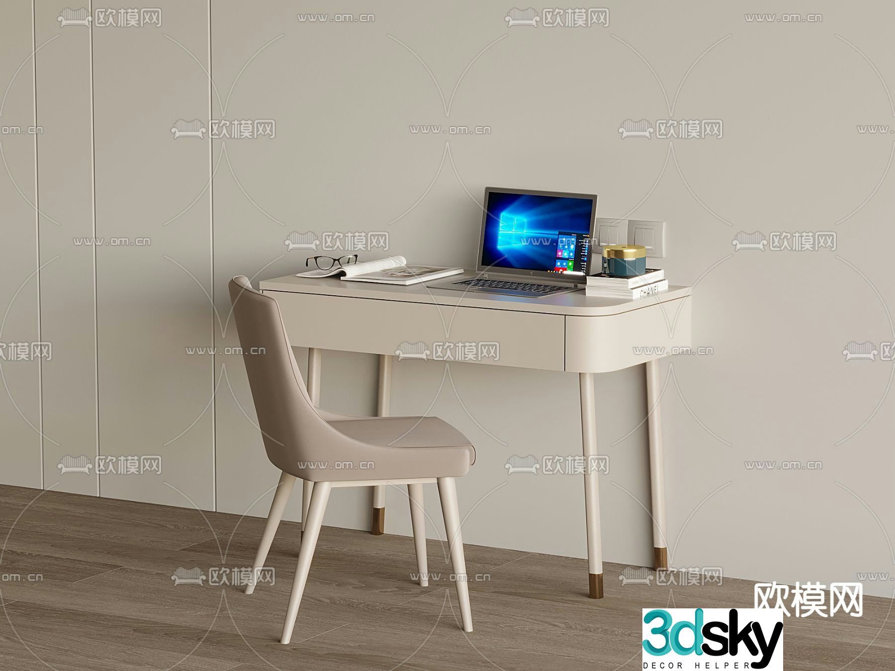 Modern desk chair computer desk 3d model