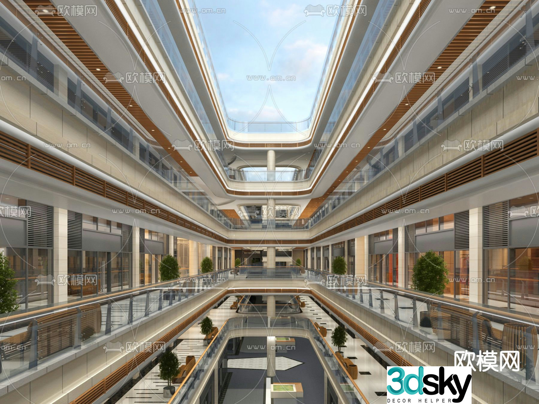 Modern shopping mall aisle shopping mall atrium 3d model