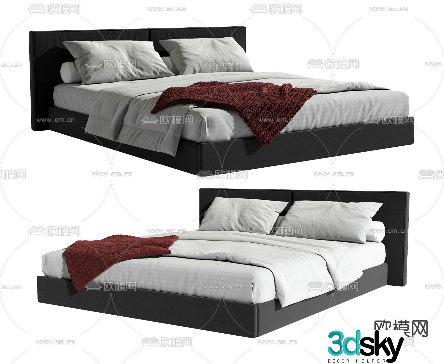 Modern double bed 3d model