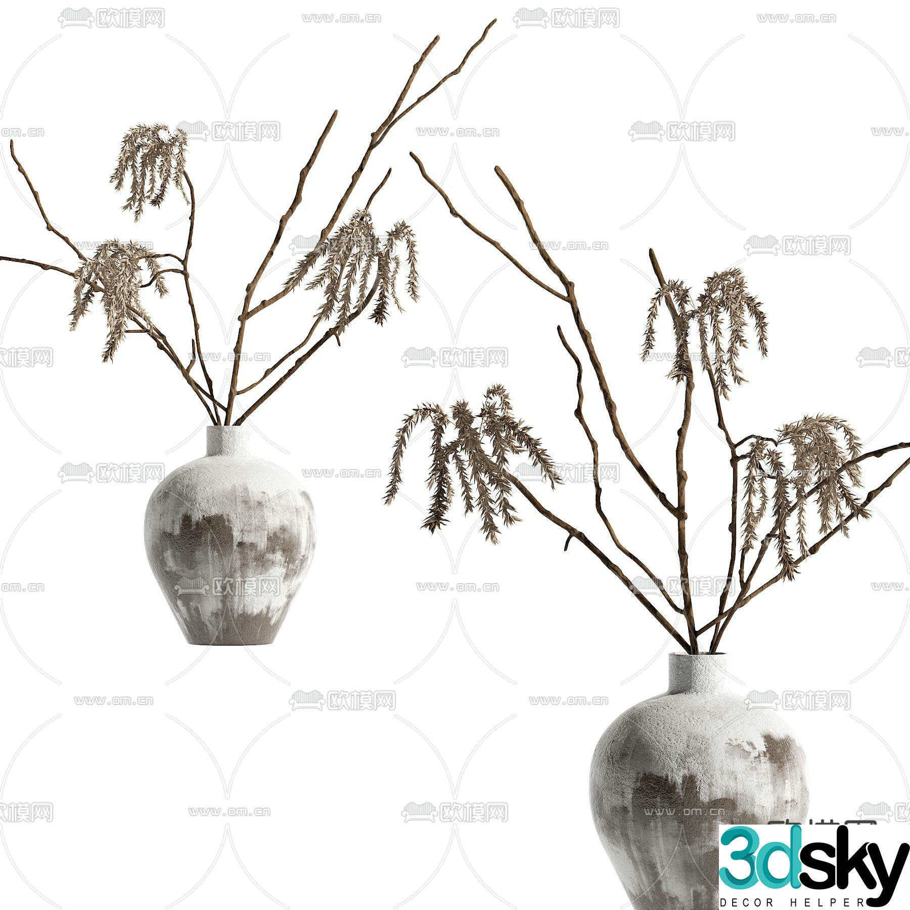 Wasabi wind potted plant dry branch ornament 3D model