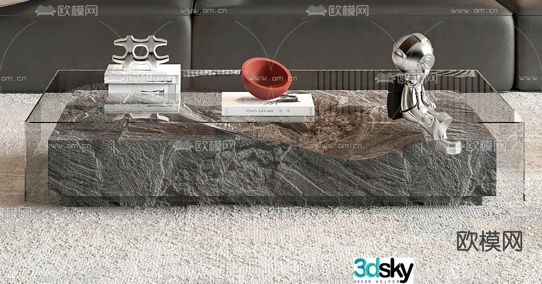 Glass coffee table marble coffee table 3d model