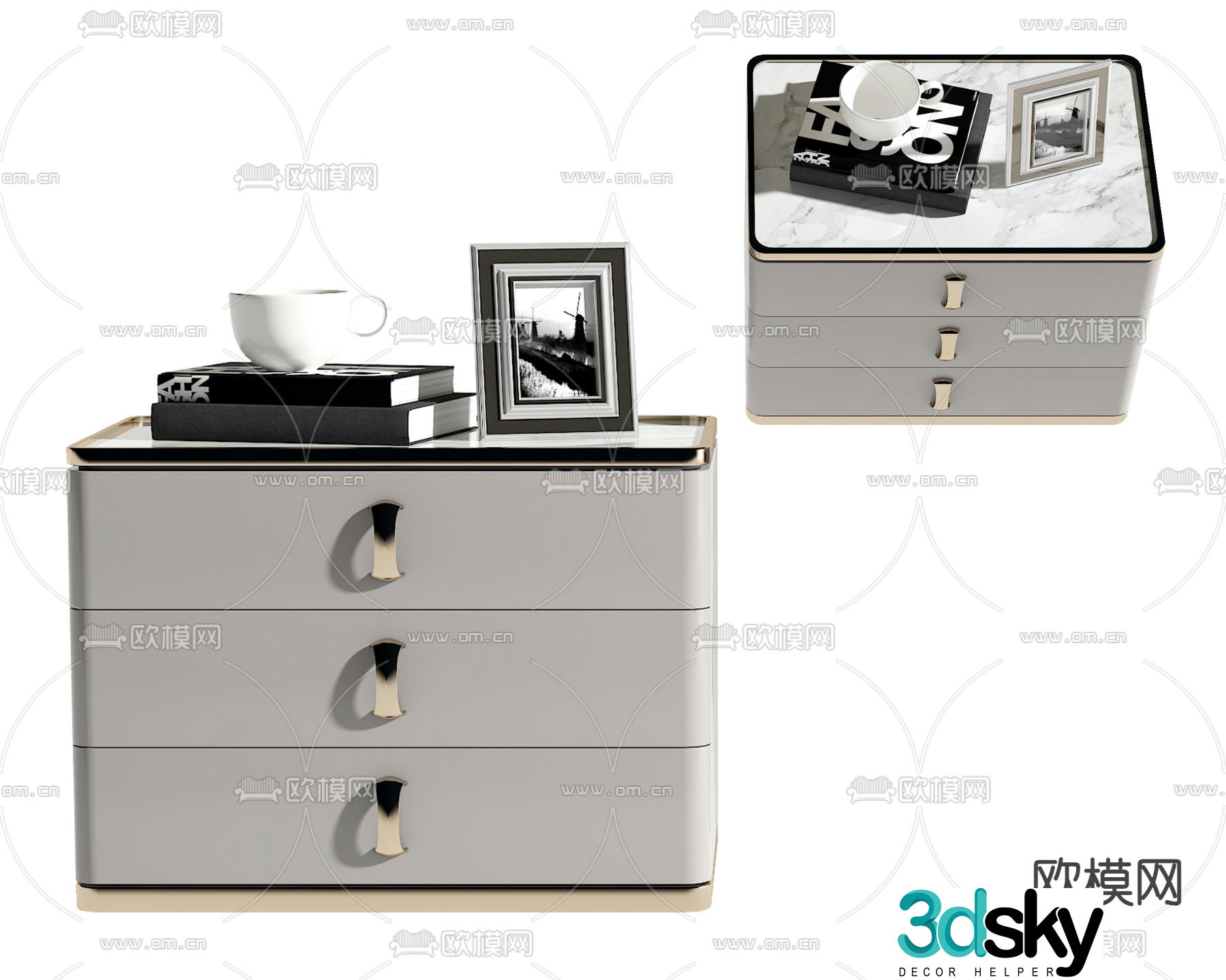 Modern bedside table drawer storage cabinet 3d model