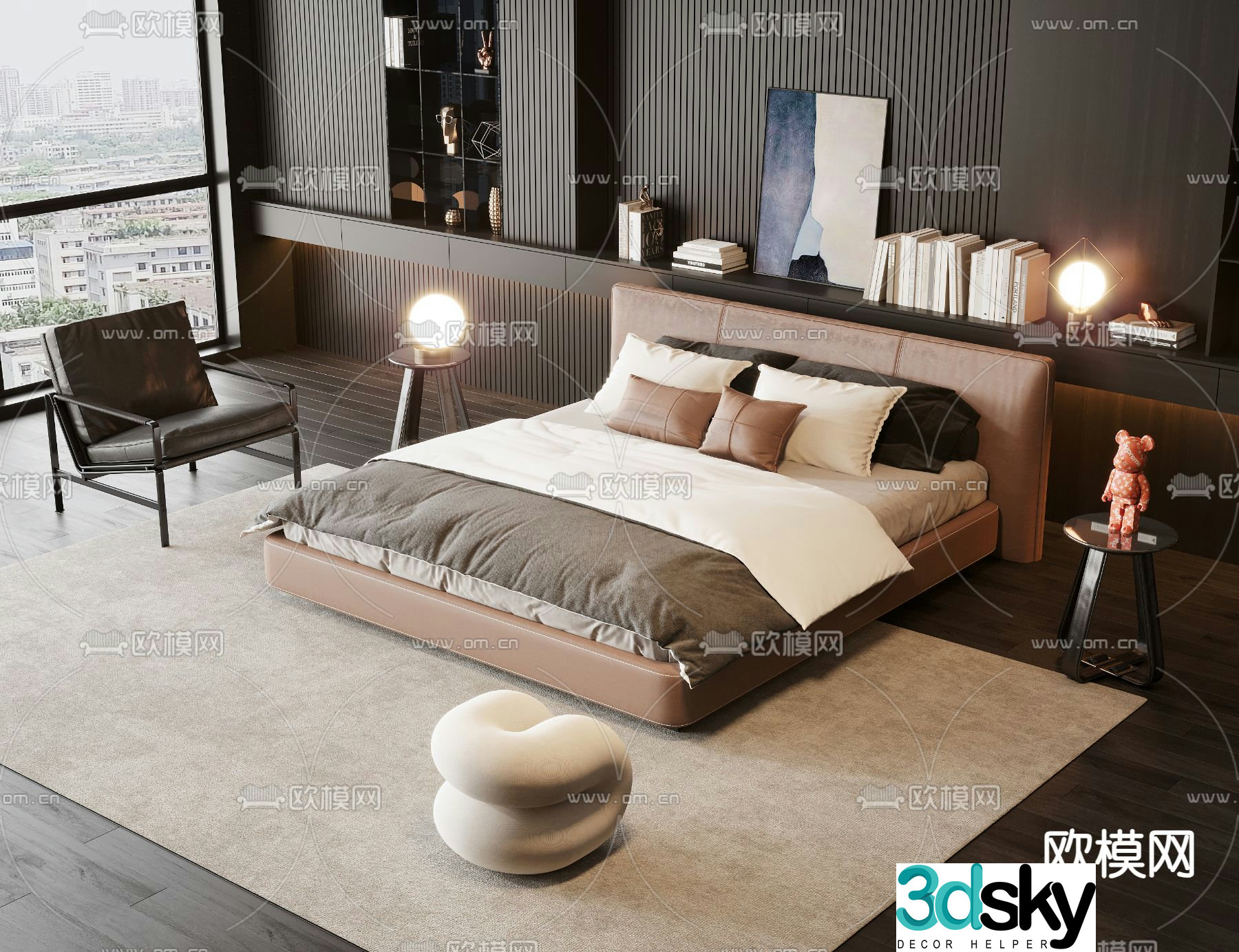 Leather double bed 3d model