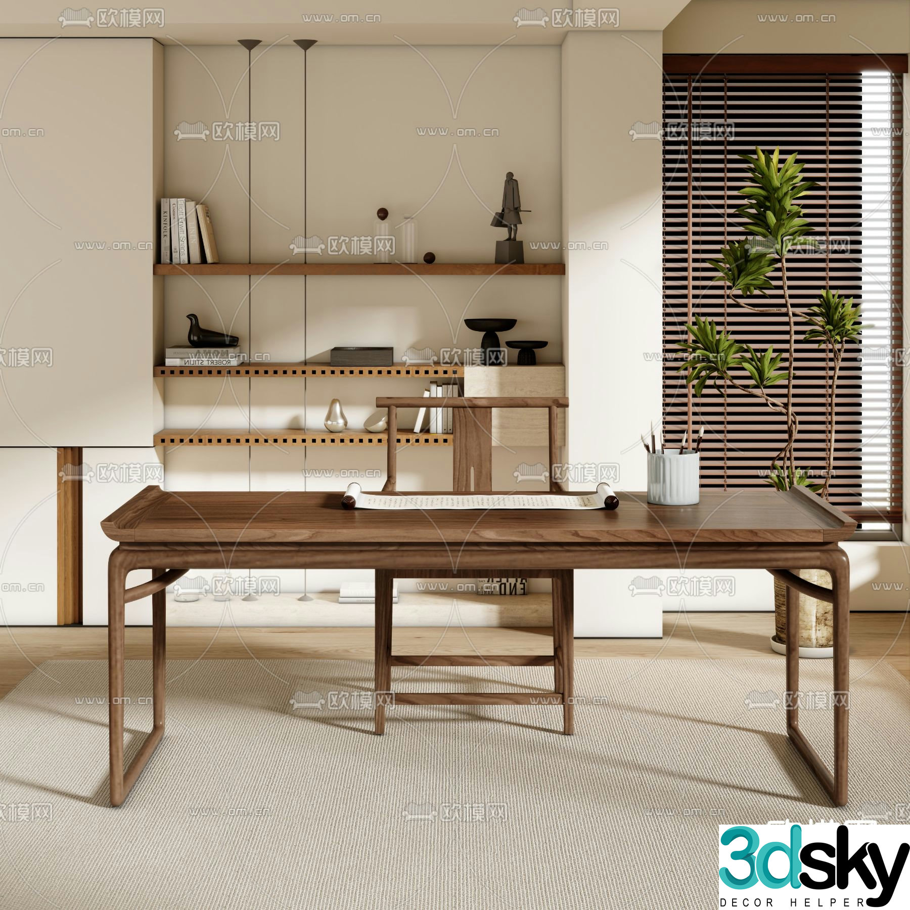 New Chinese tea table and chairs tea table 3d model