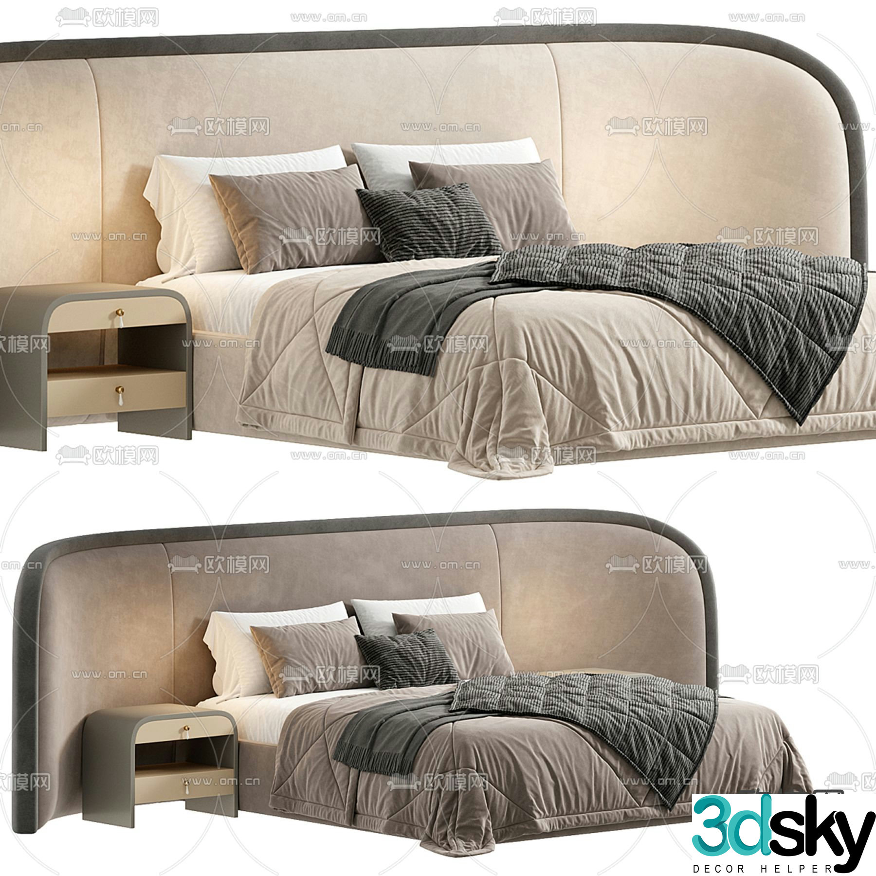 Light luxury double bed 3D model
