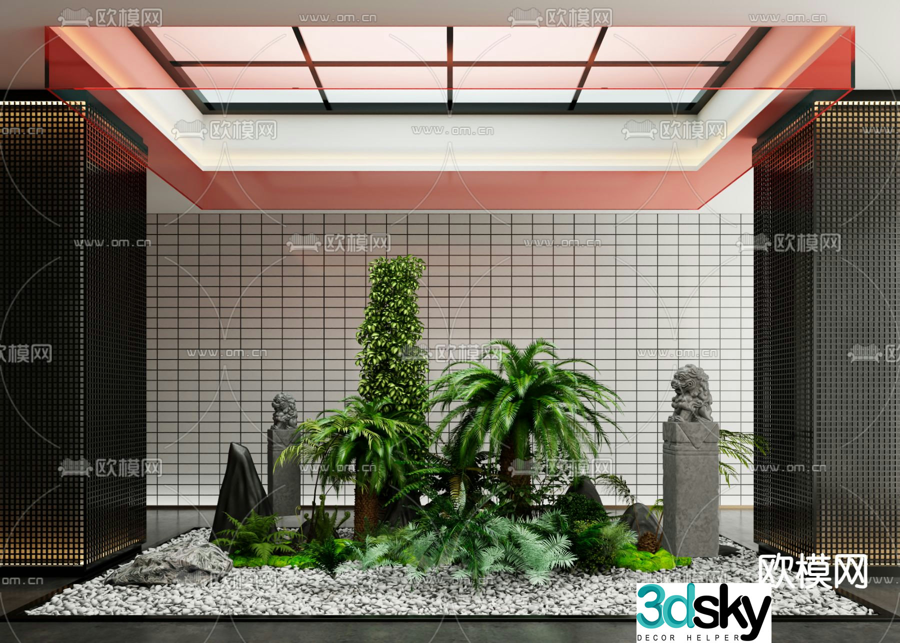 Indoor patio green plant landscaping 3D model