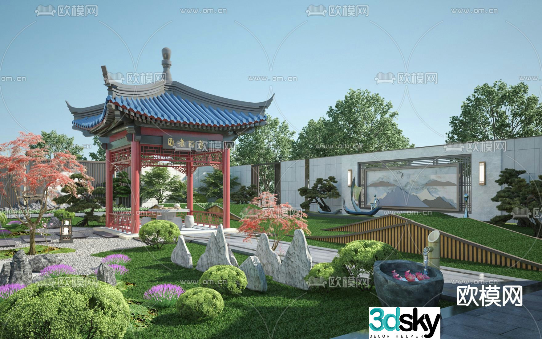 New Chinese style courtyard landscape 3D model
