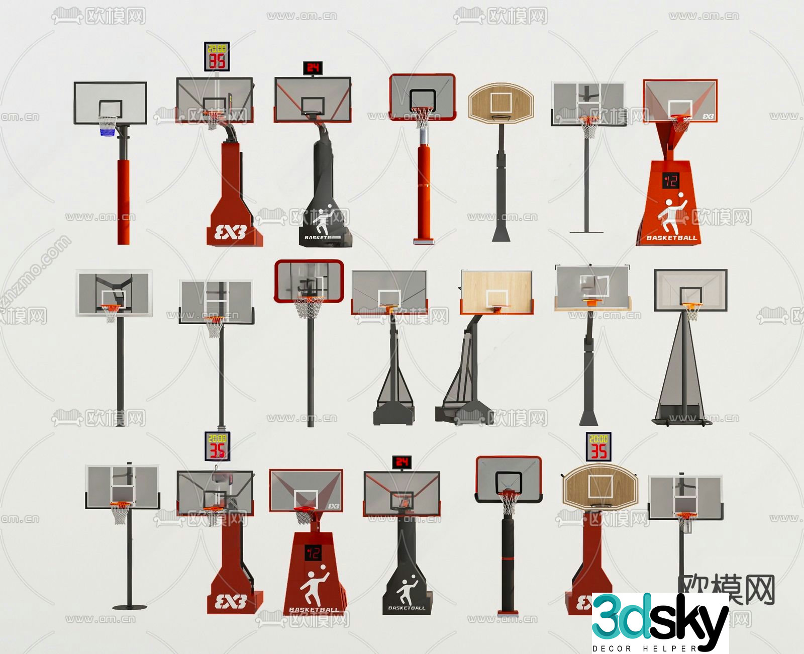 Modern basketball stand net basket 3d model