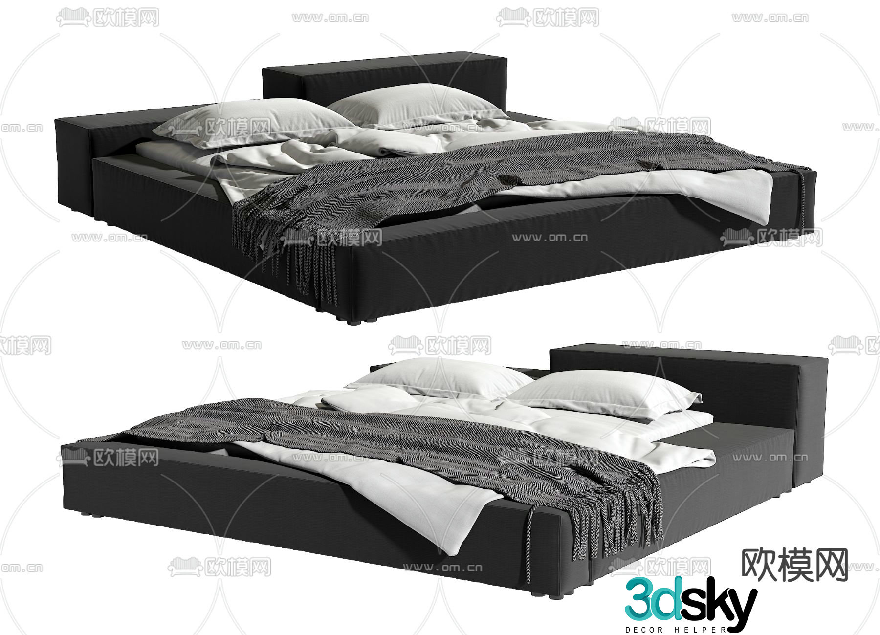 Premium gray double bed 3d model