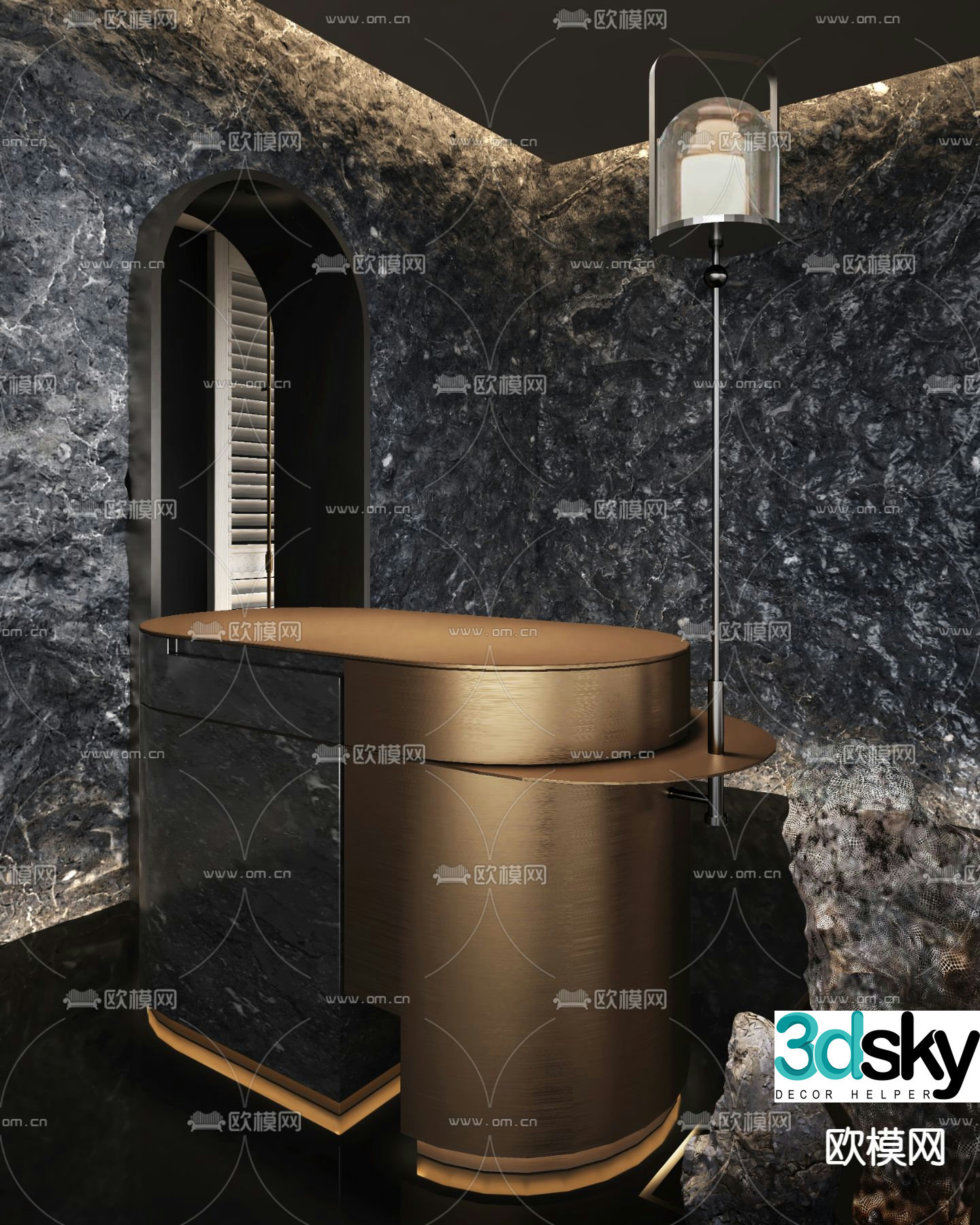 Light luxury front desk reception desk 3D model
