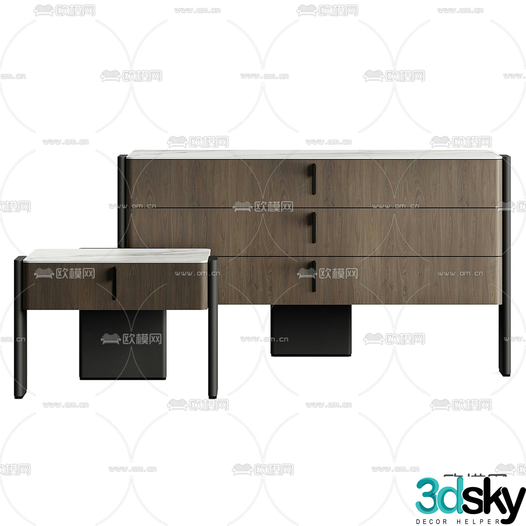 Cattelan Italia modern solid wood bedside table 3d model