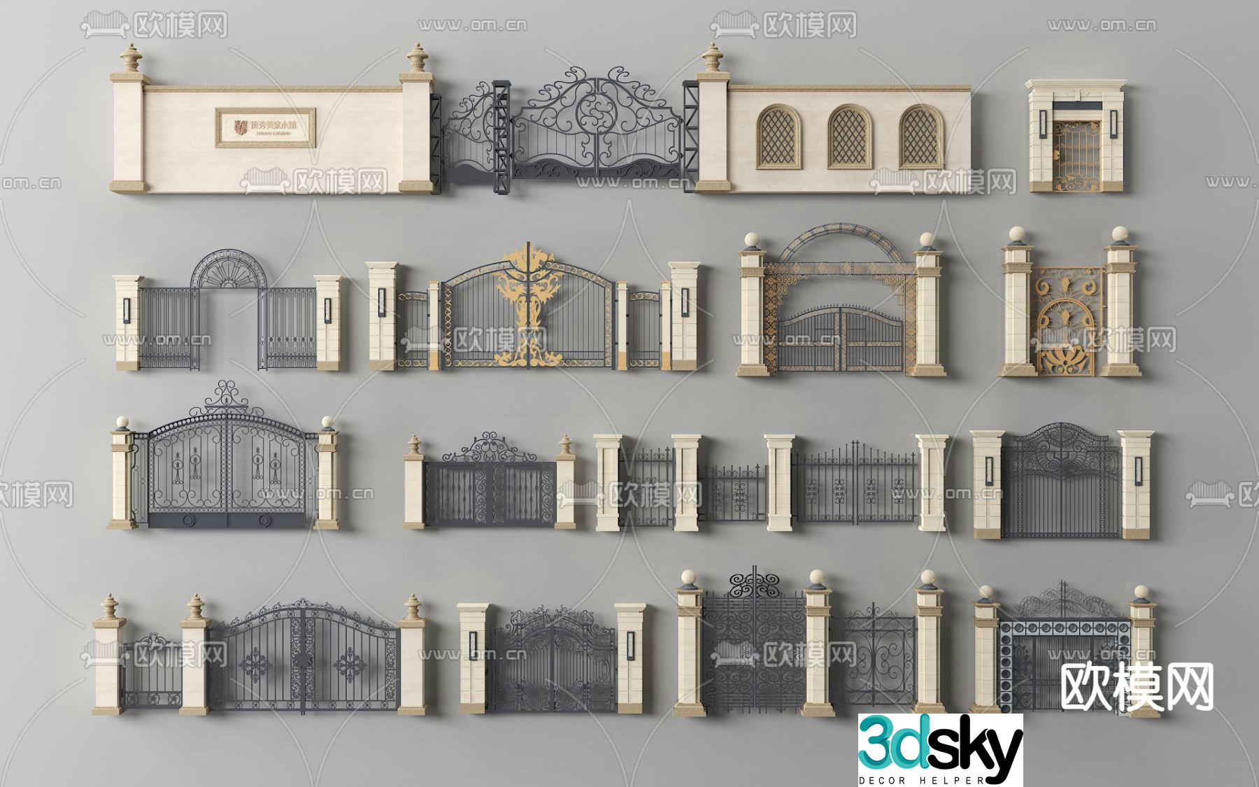 European style door wrought iron gate 3d model