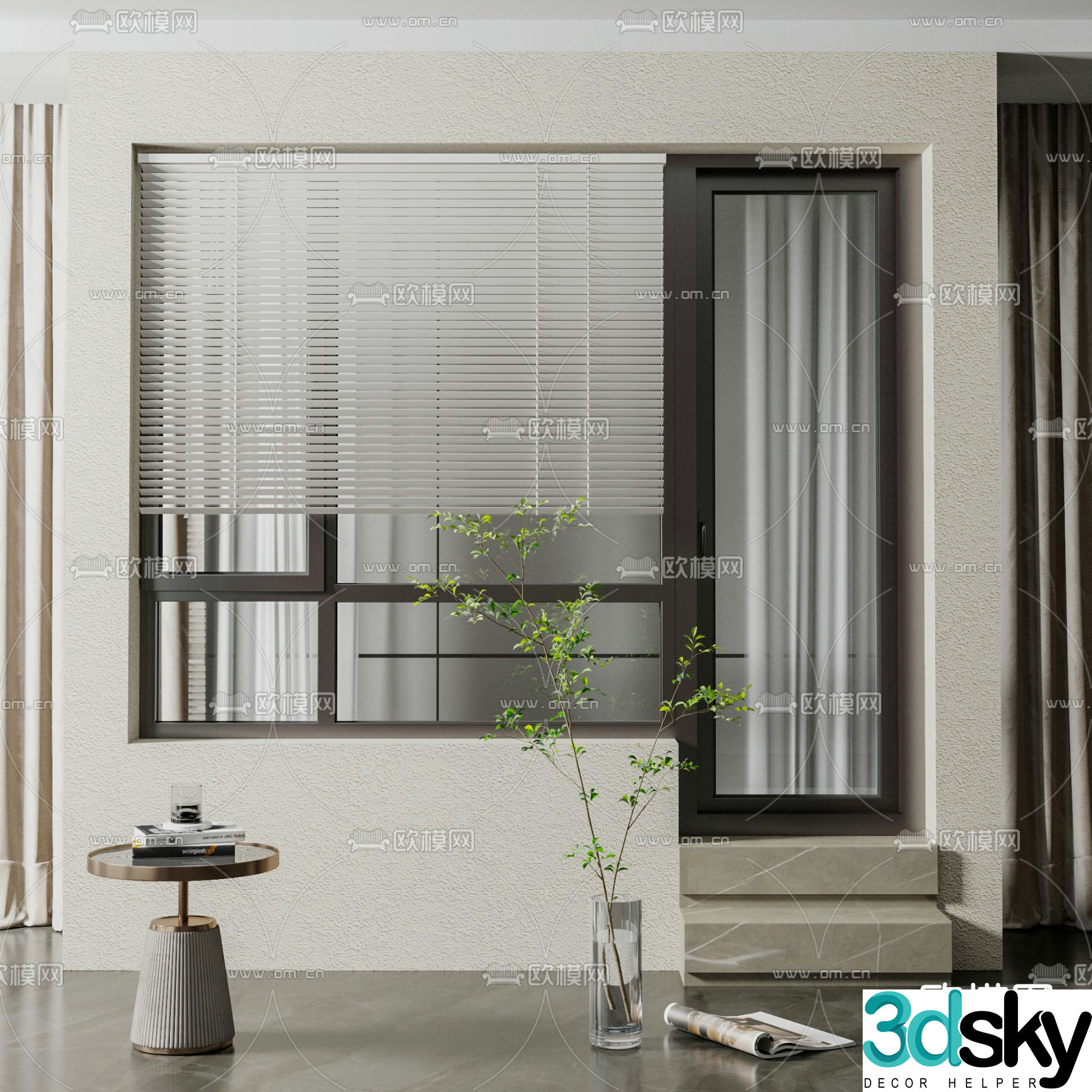 Floor-to-ceiling windows casement doors and windows 3D model