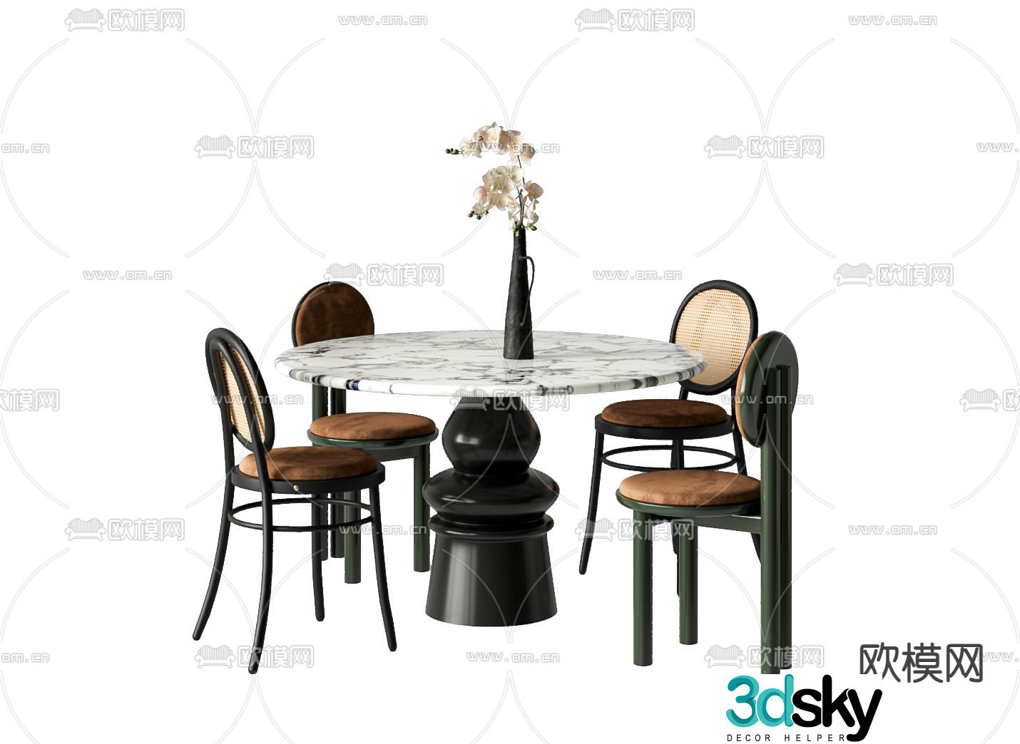 French dining table and chairs round dining table 3d model