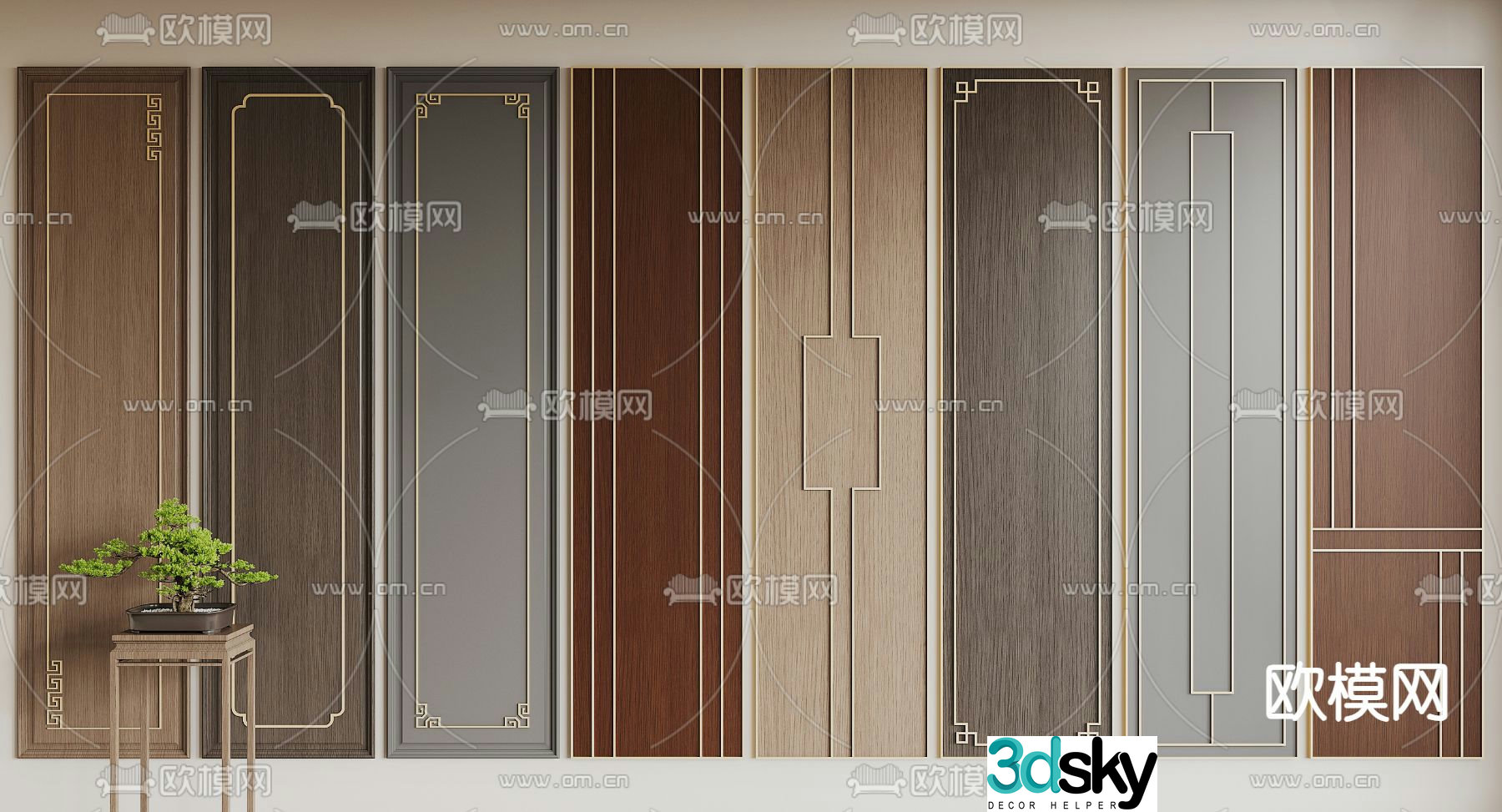 New Chinese style wall panel wall panel 3D model