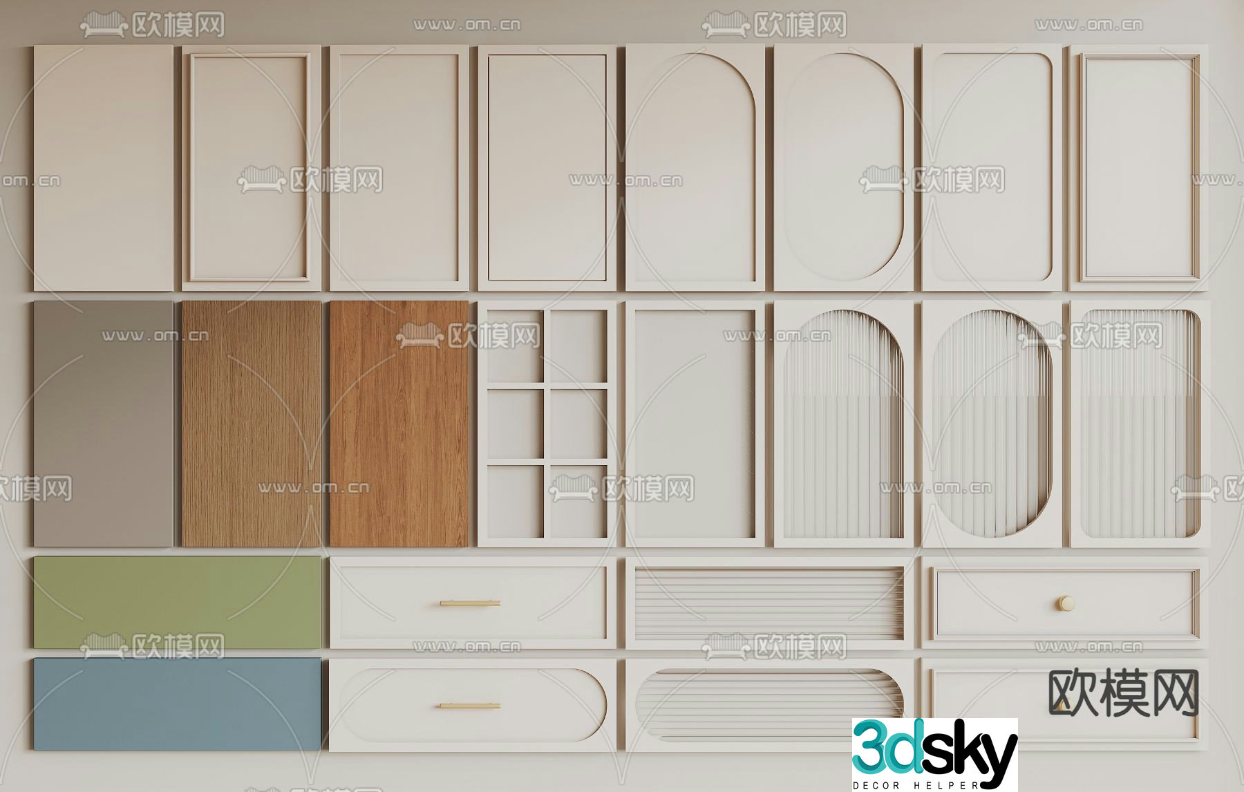 French door panel drawer door panel cabinet door 3D model