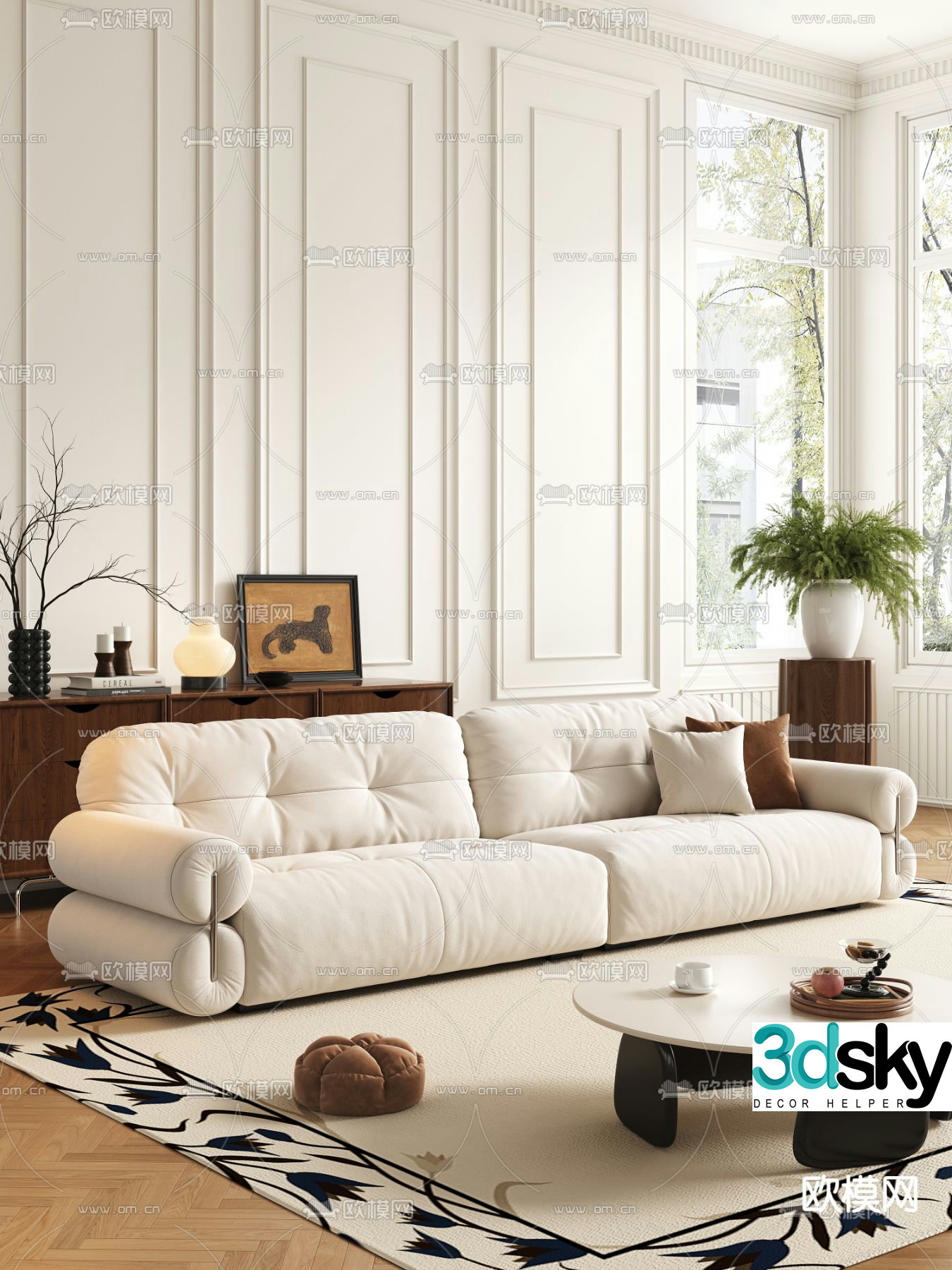 Modern three-seat sofa 3d model