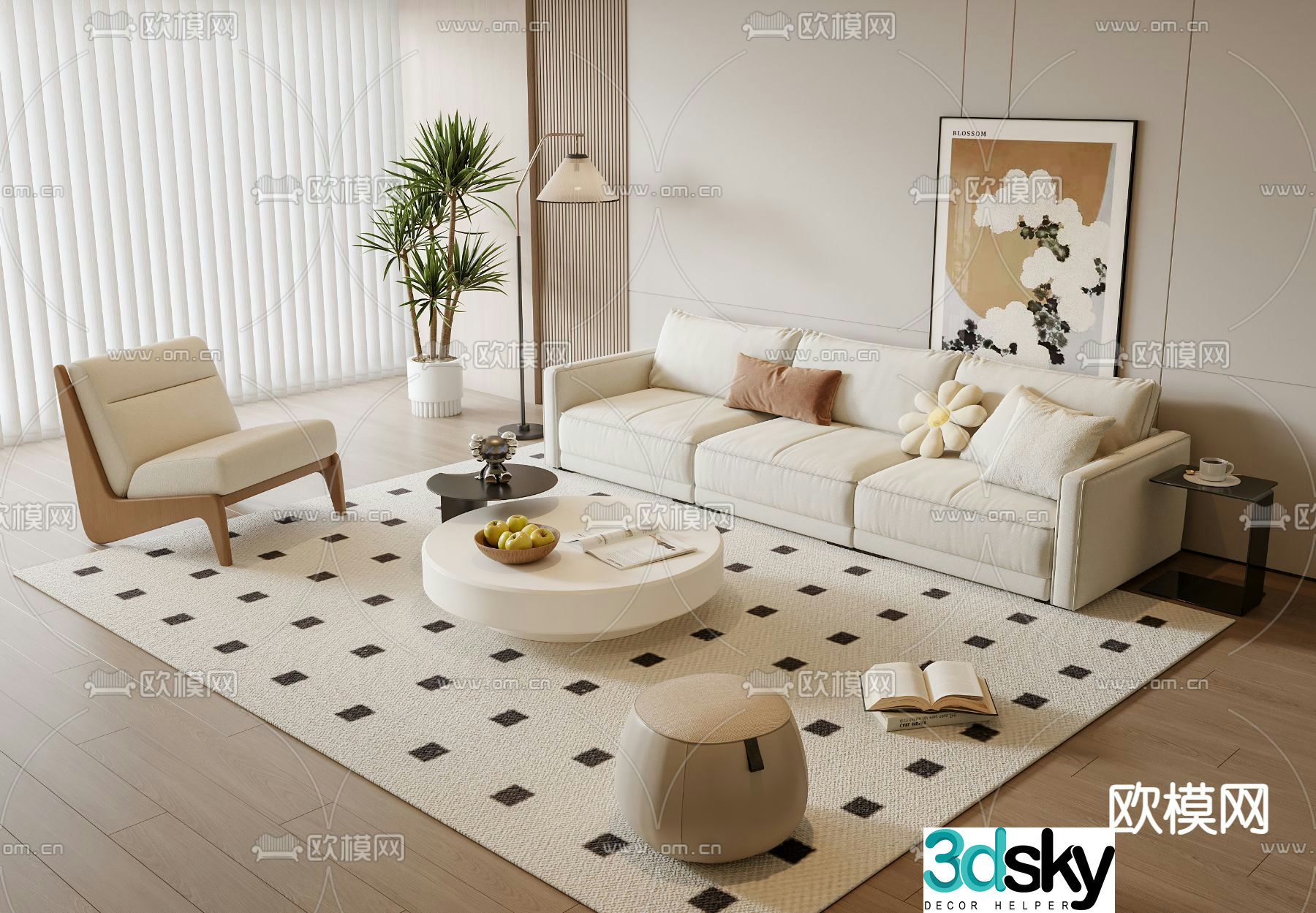 Cream style modular sofa 3d model