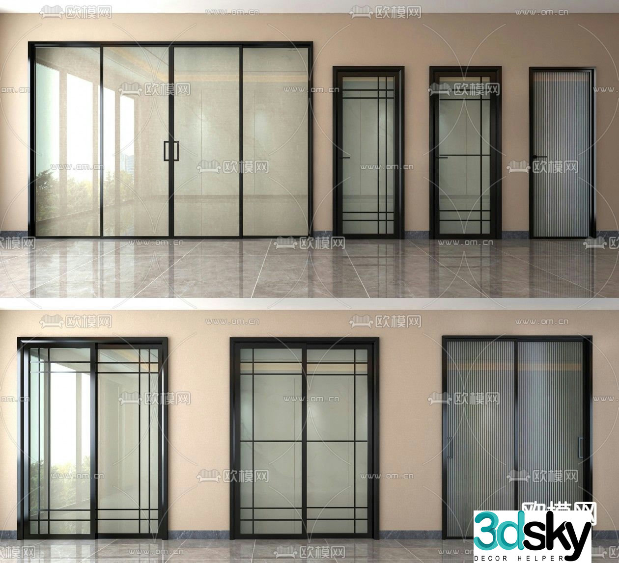 Changhong glass door sliding door kitchen and bathroom door 3D model