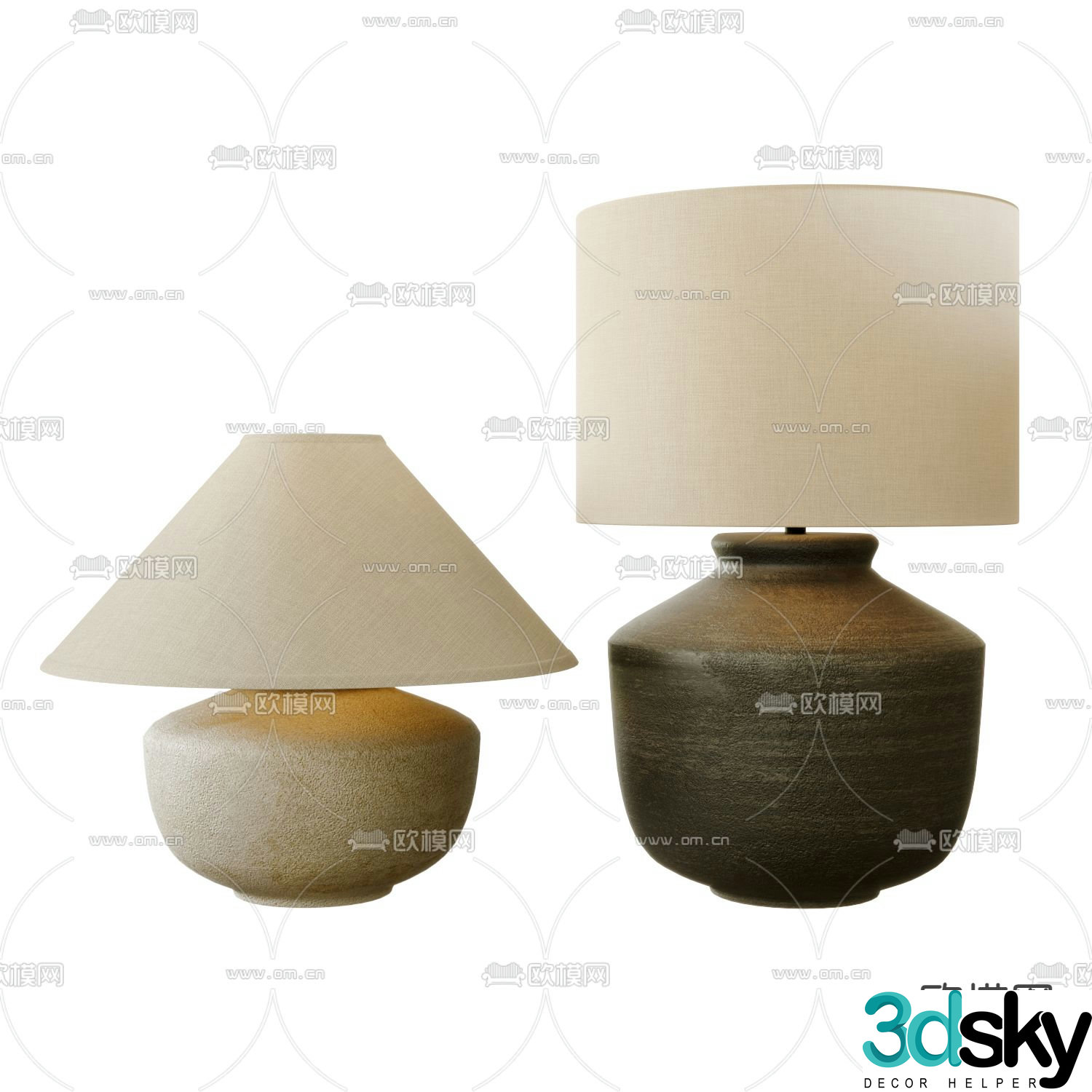 Wabi-sabi clay pot table lamp 3d model