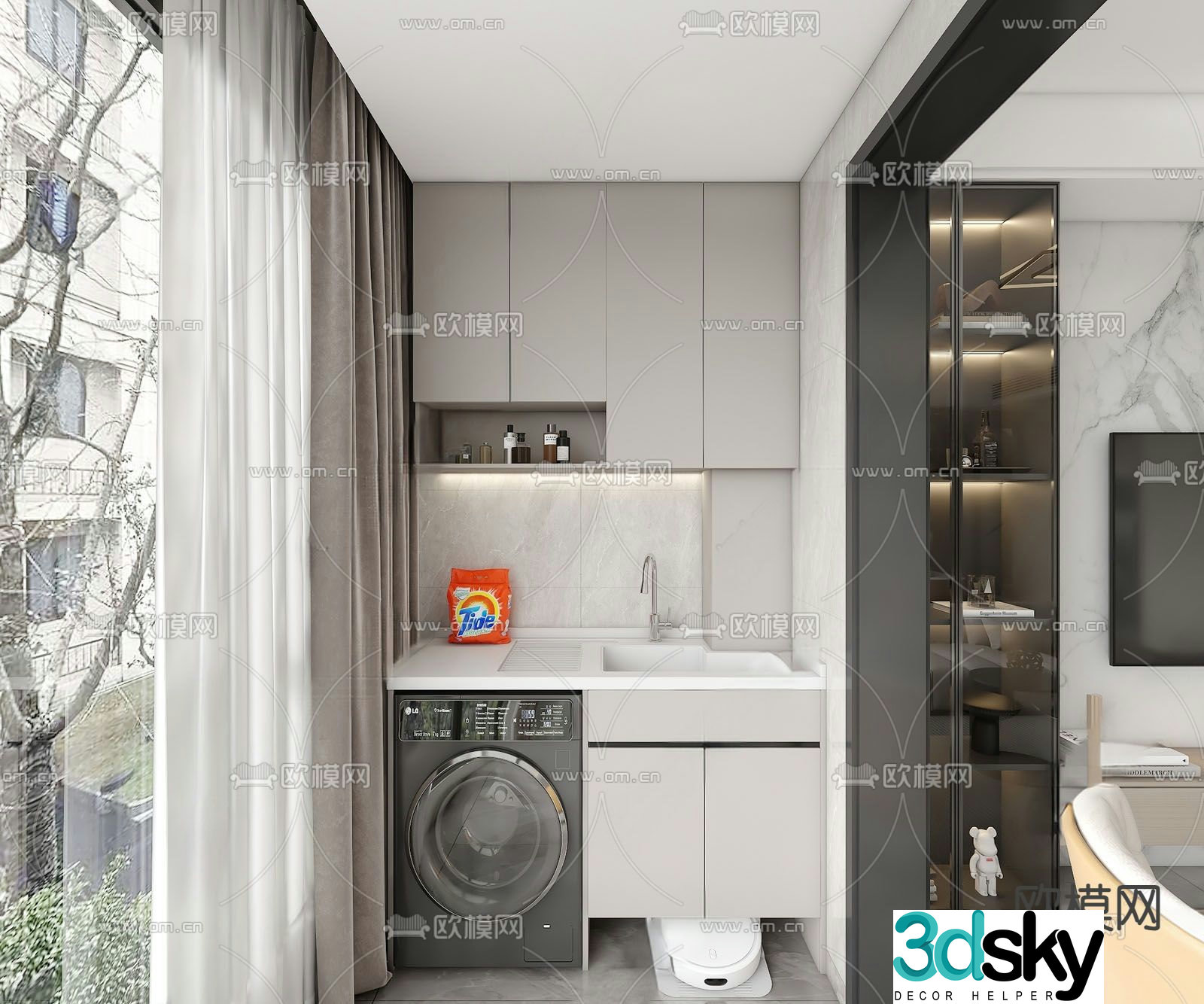 Modern balcony cabinet washing machine cabinet 3d model