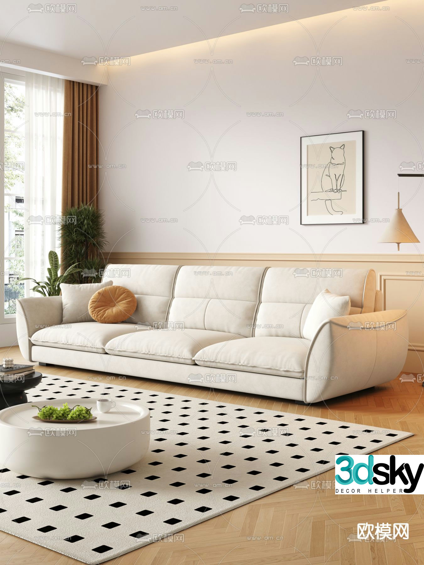 Three seater sofa upholstered sofa 3d model