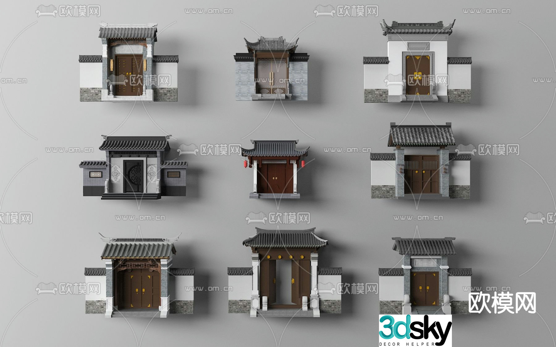 Chinese courtyard gate door head 3D model
