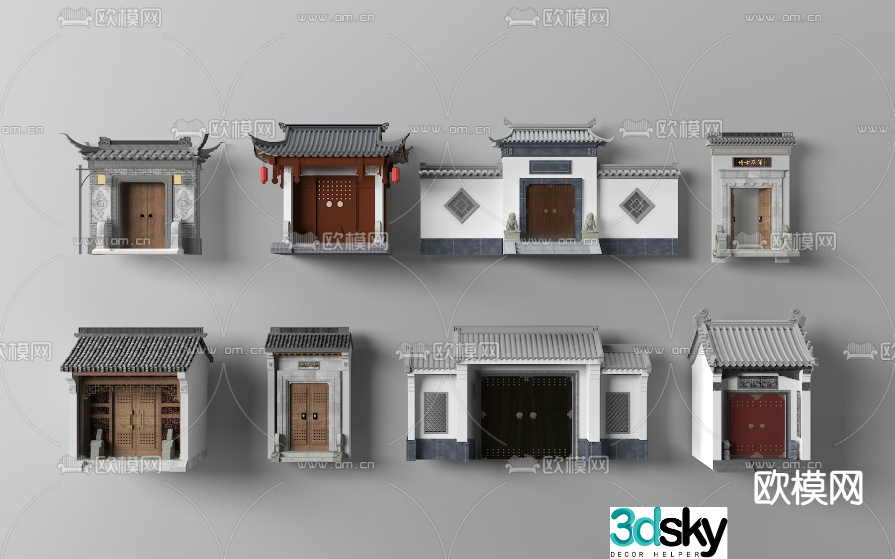 Chinese style courtyard door door 3D model