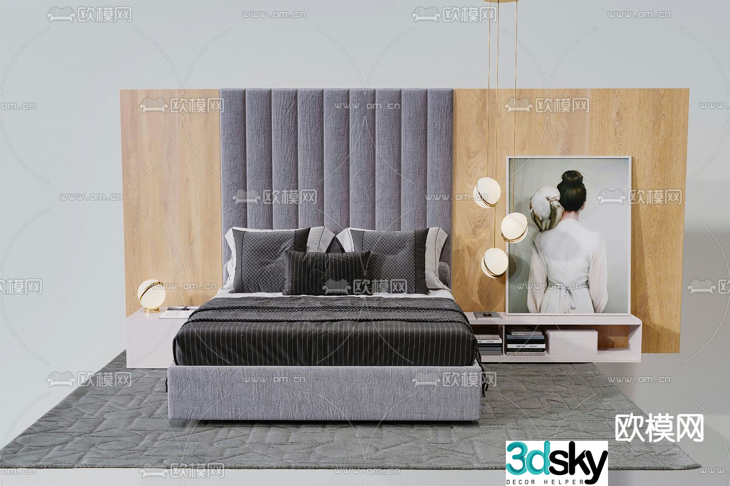 Modern double bed 3d model