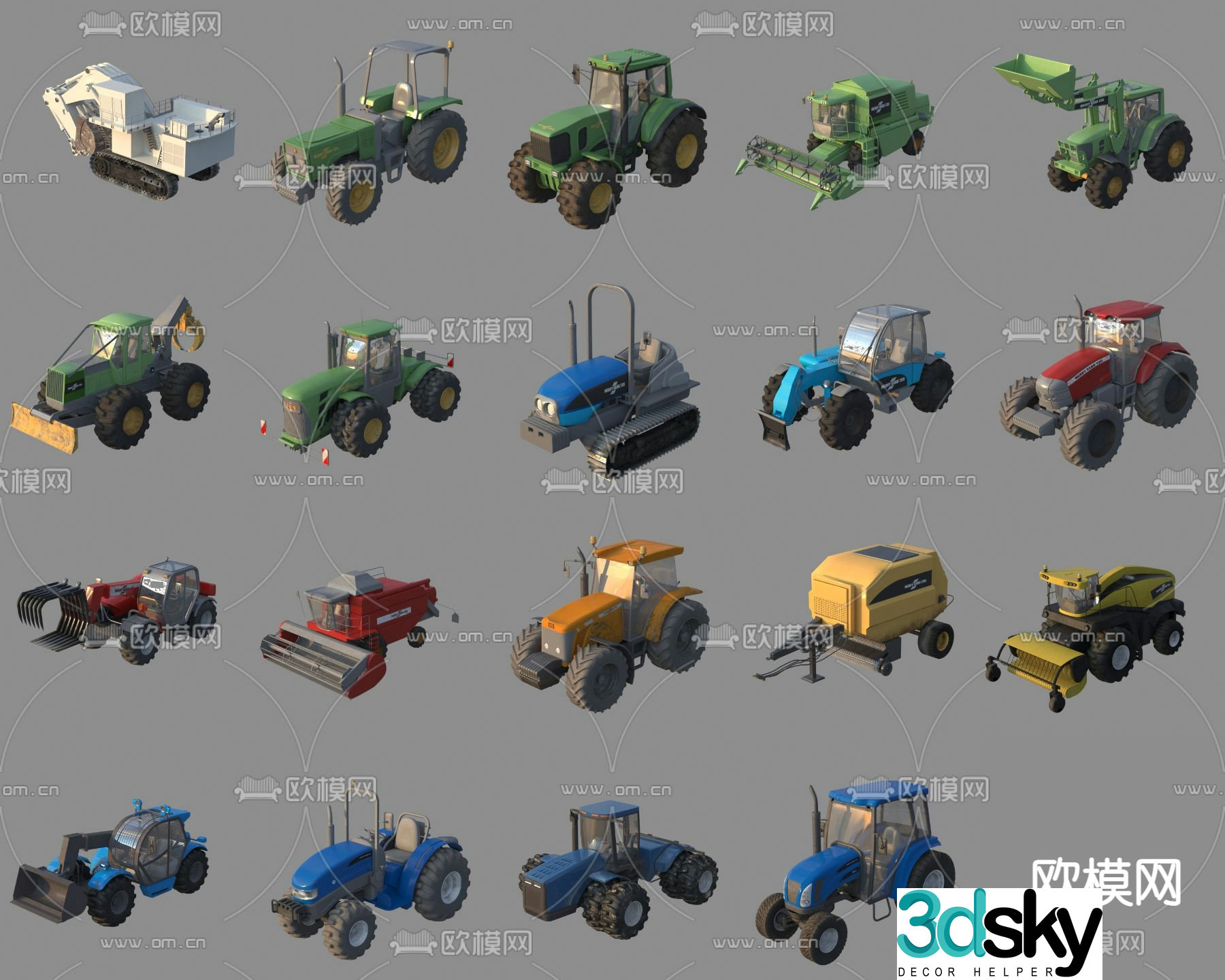 Engineering vehicle harvester tractor excavator 3d model