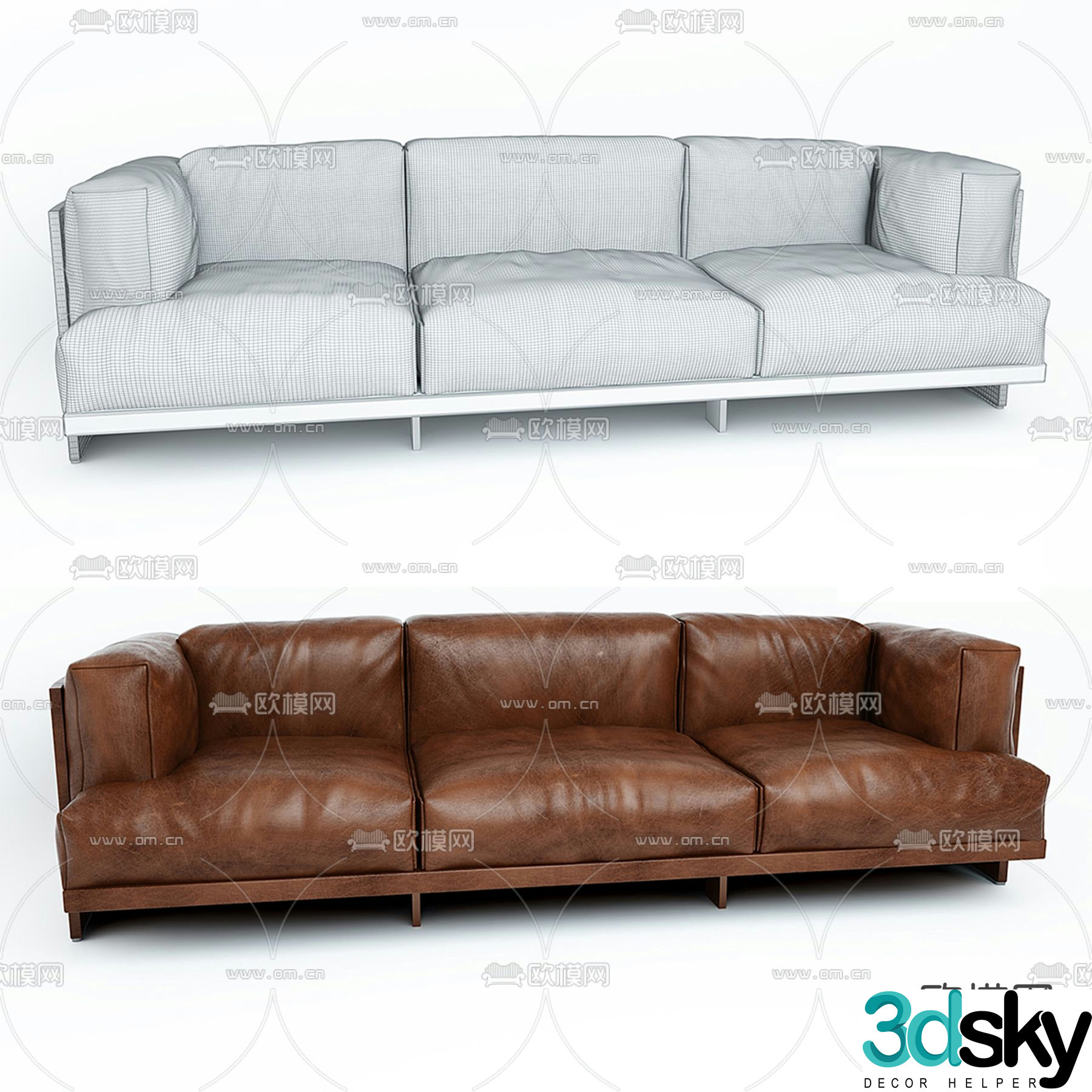 Three seater sofa leather sofa 3d model