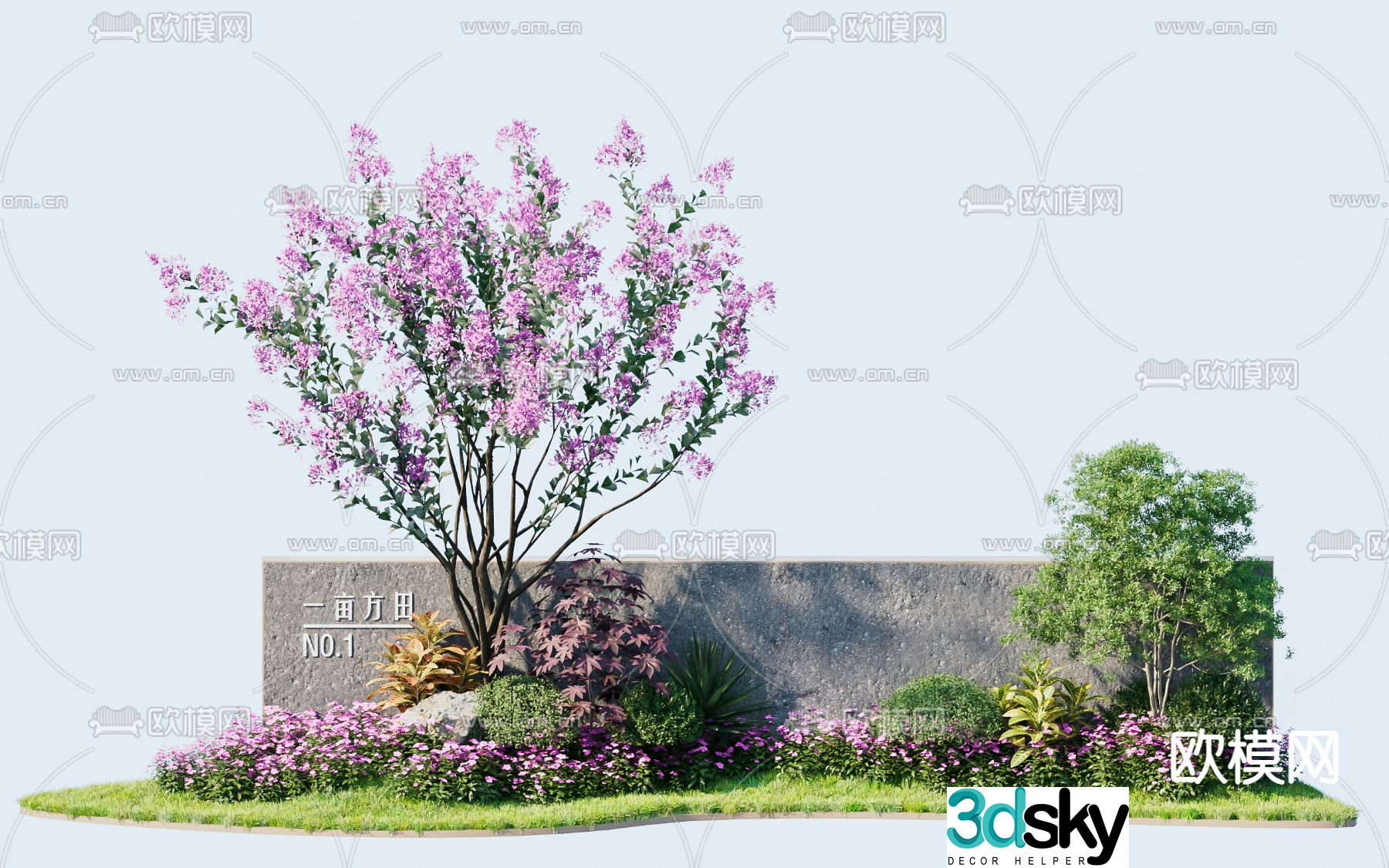 Landscape sketch entrance wall plant pile 3D model