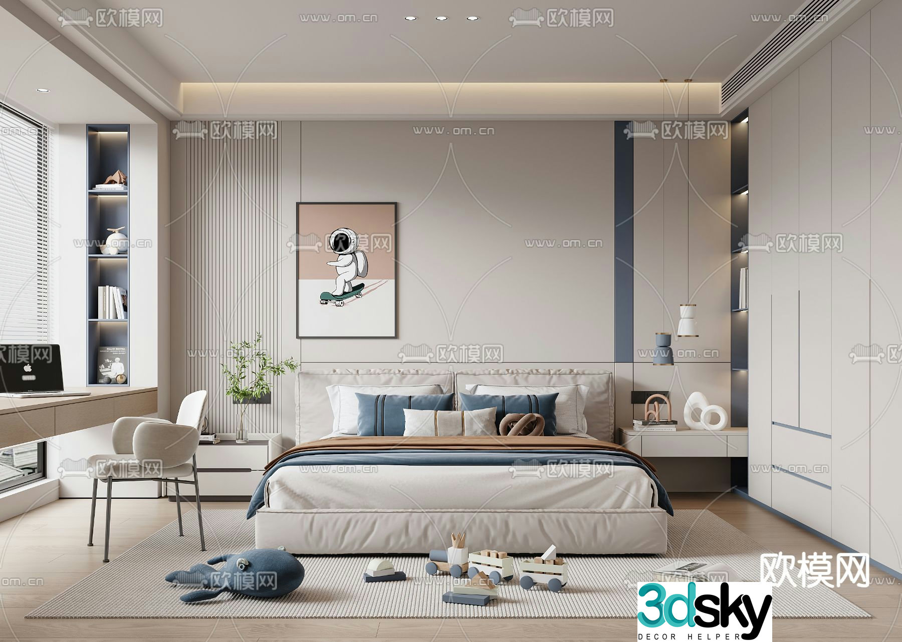 Modern bedroom boy room 3d model