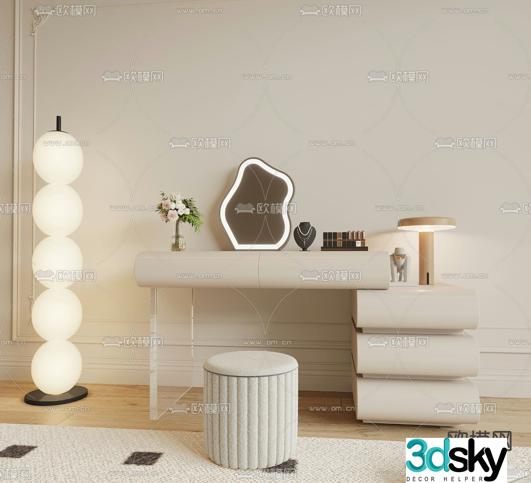 Cream style dresser 3d model