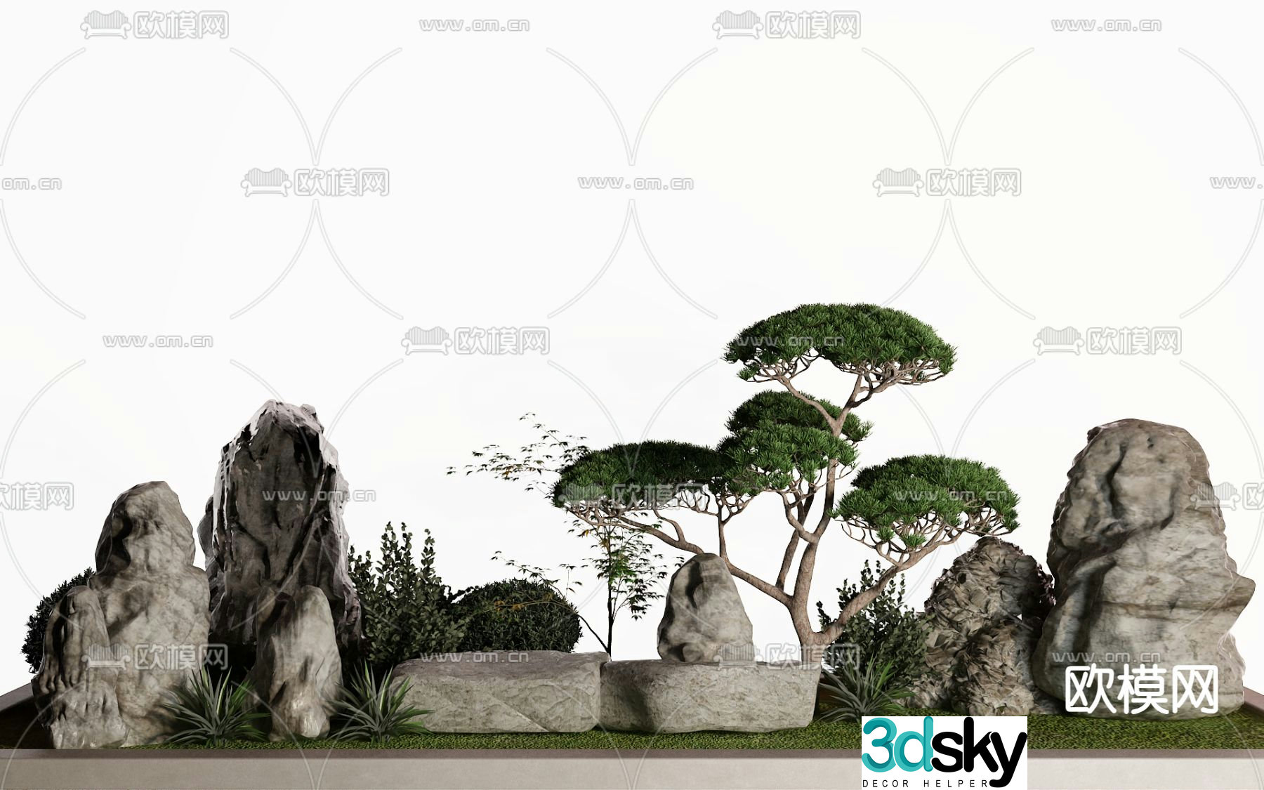 Rockery Sketch Stone Landscape Tree 3D Model