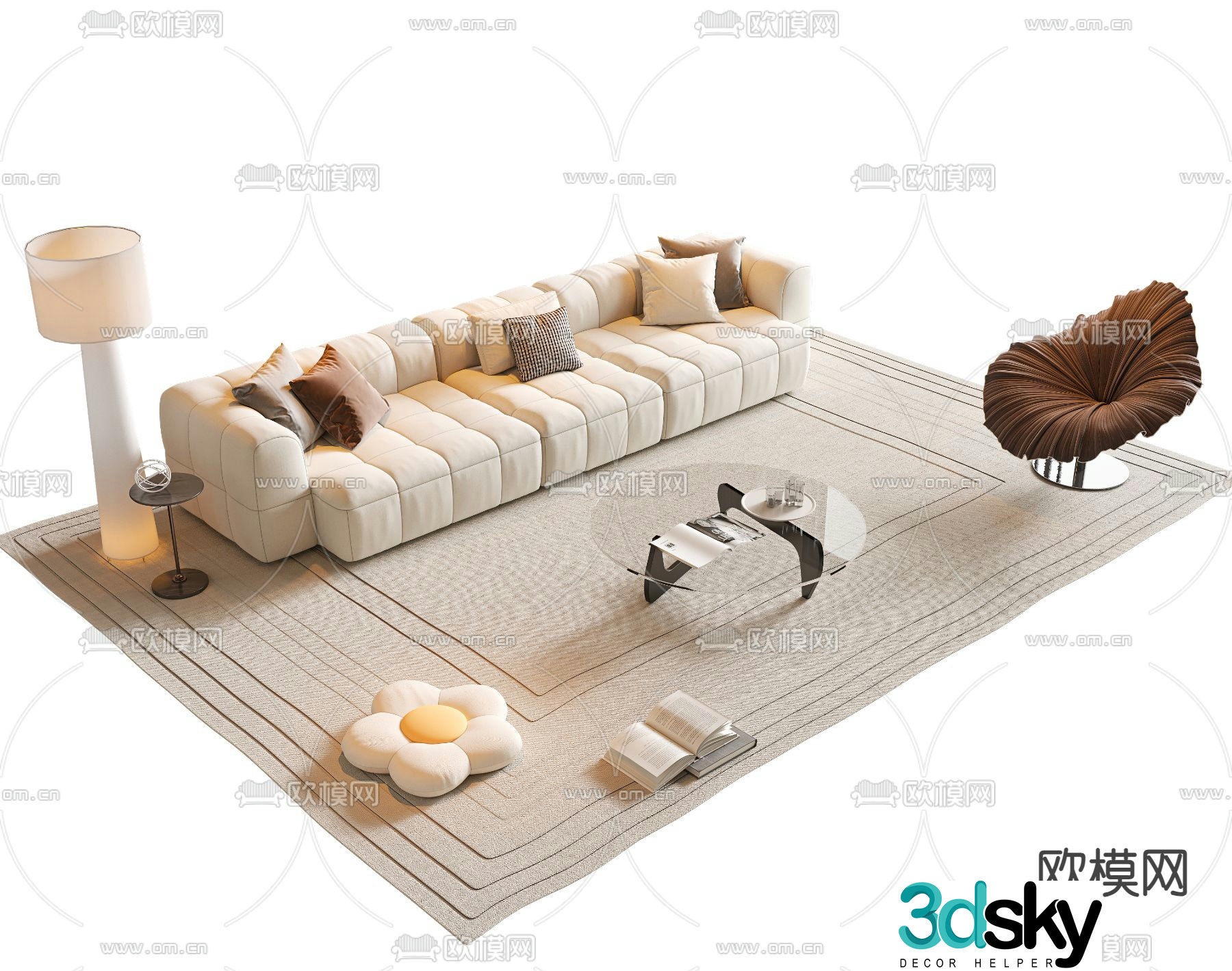 Cream style sofa modular sofa 3d model