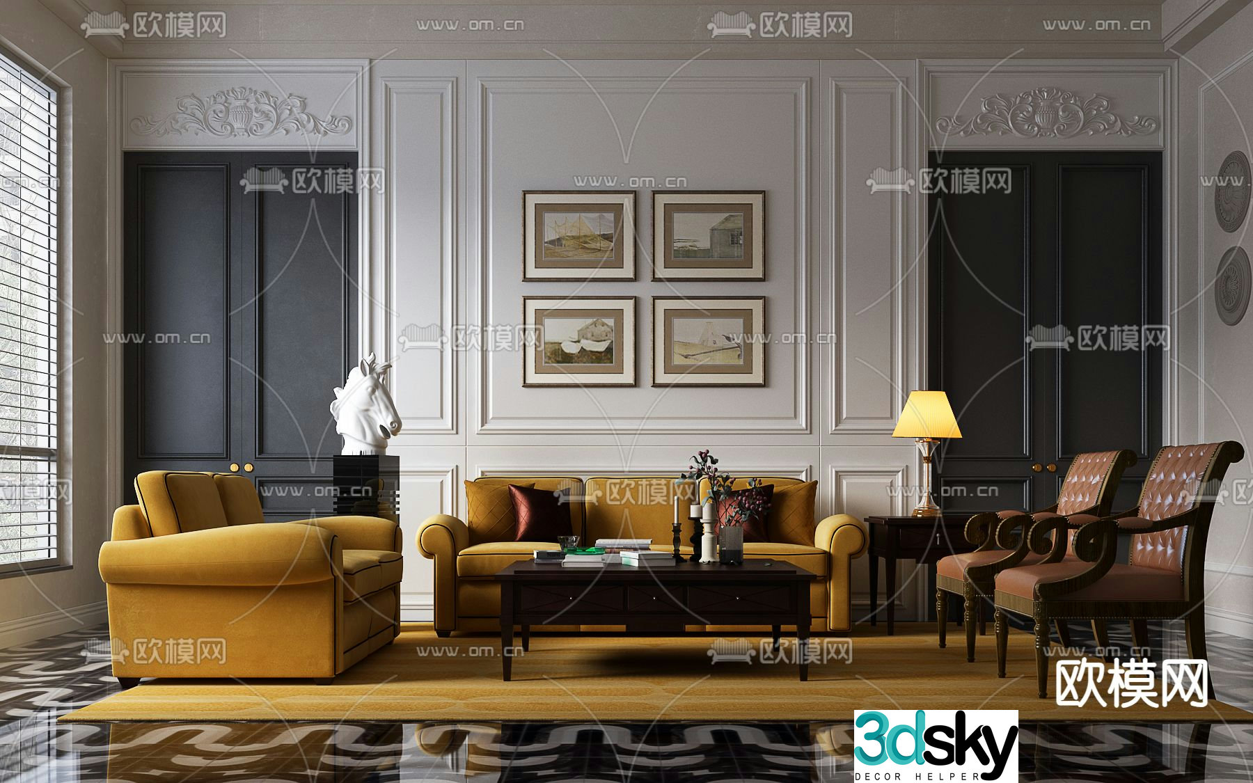 American sofa set 3d model