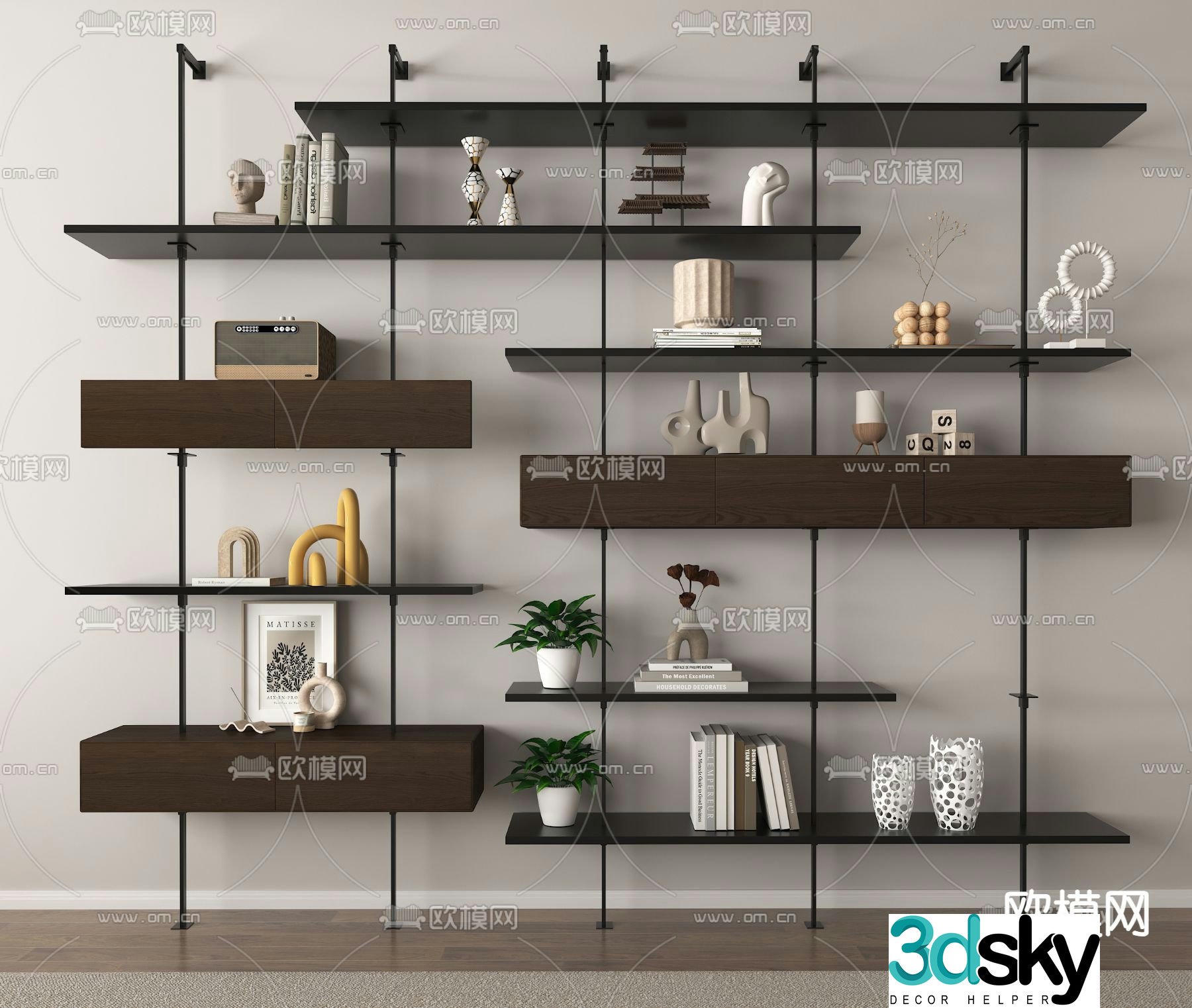Modern storage rack stainless steel bookshelf 3d model
