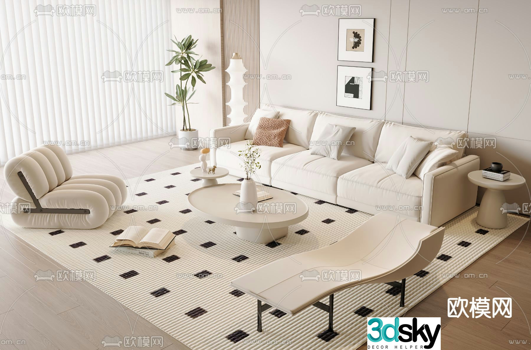 Cream style modular sofa 3d model