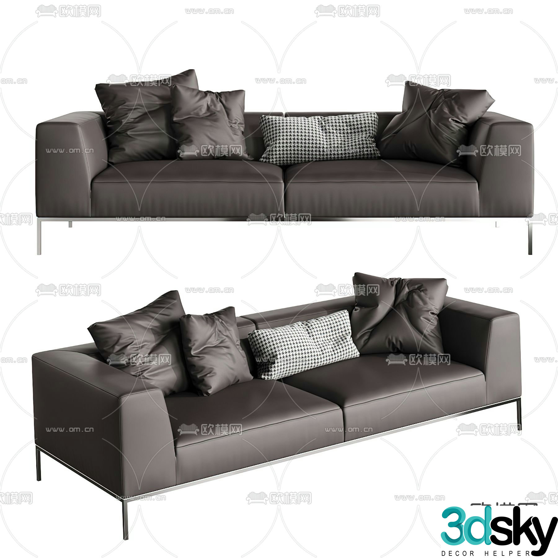 Double sofa leather sofa 3d model