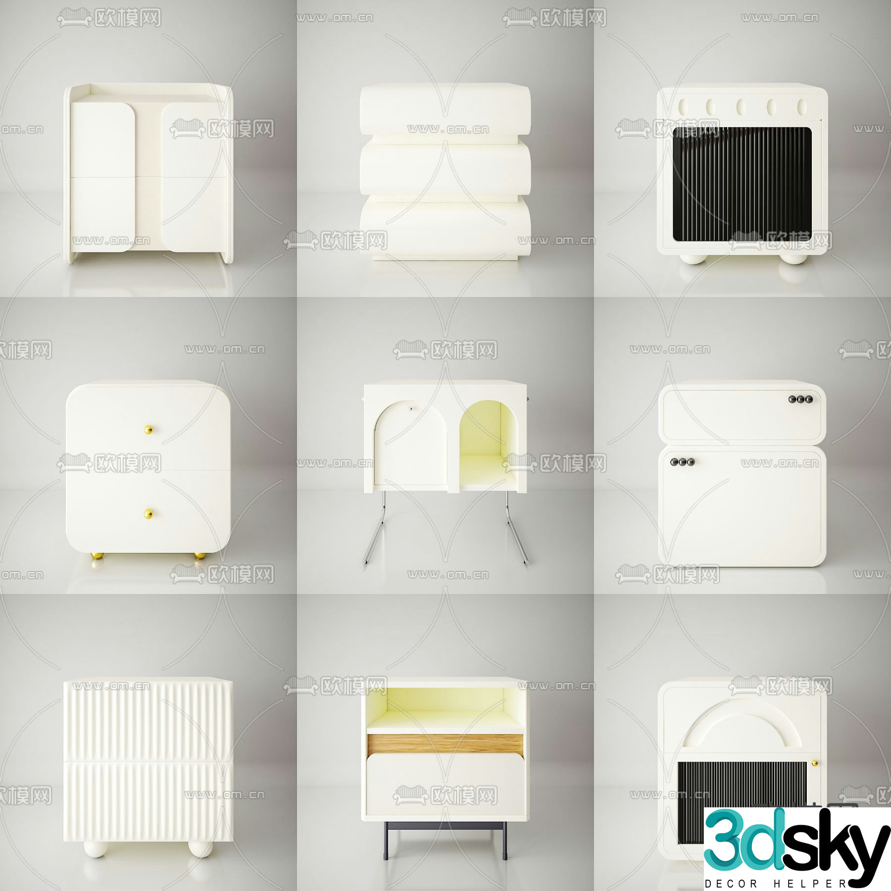 Cream style bedside table 3d model