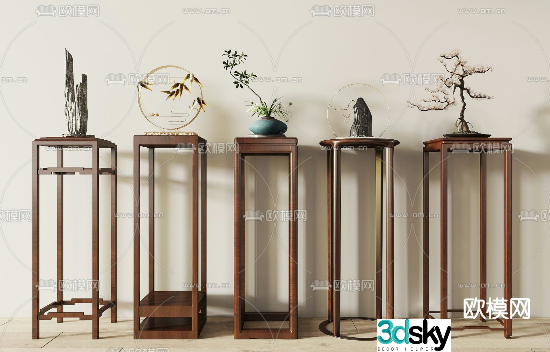 New Chinese style corner table side table flower table 3D model