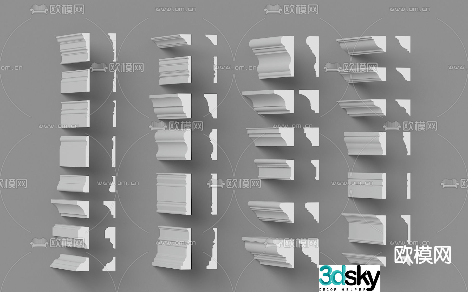 Simple European gypsum line corner line skirting line 3d model