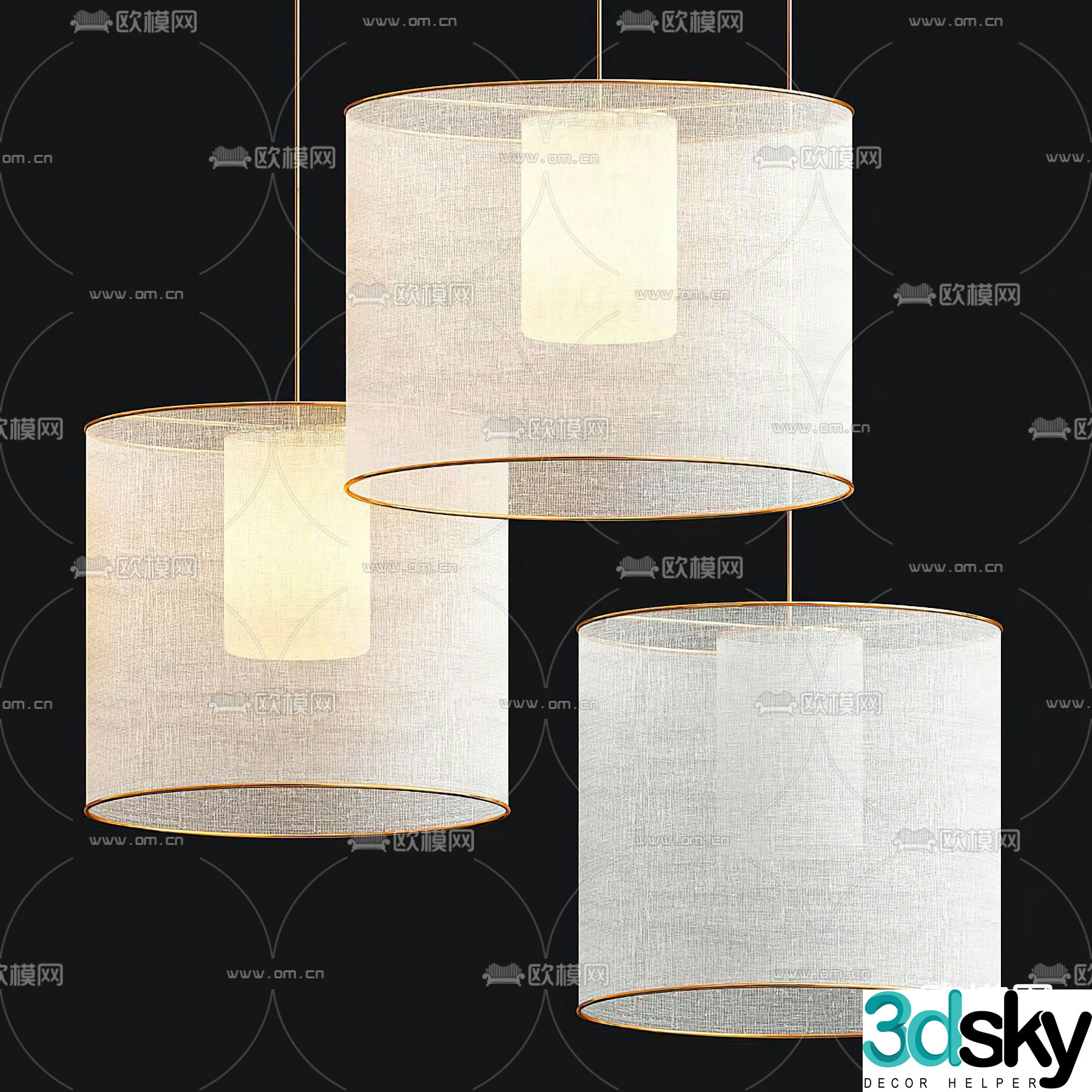 New Chinese style chandelier cloth pattern chandelier 3d model