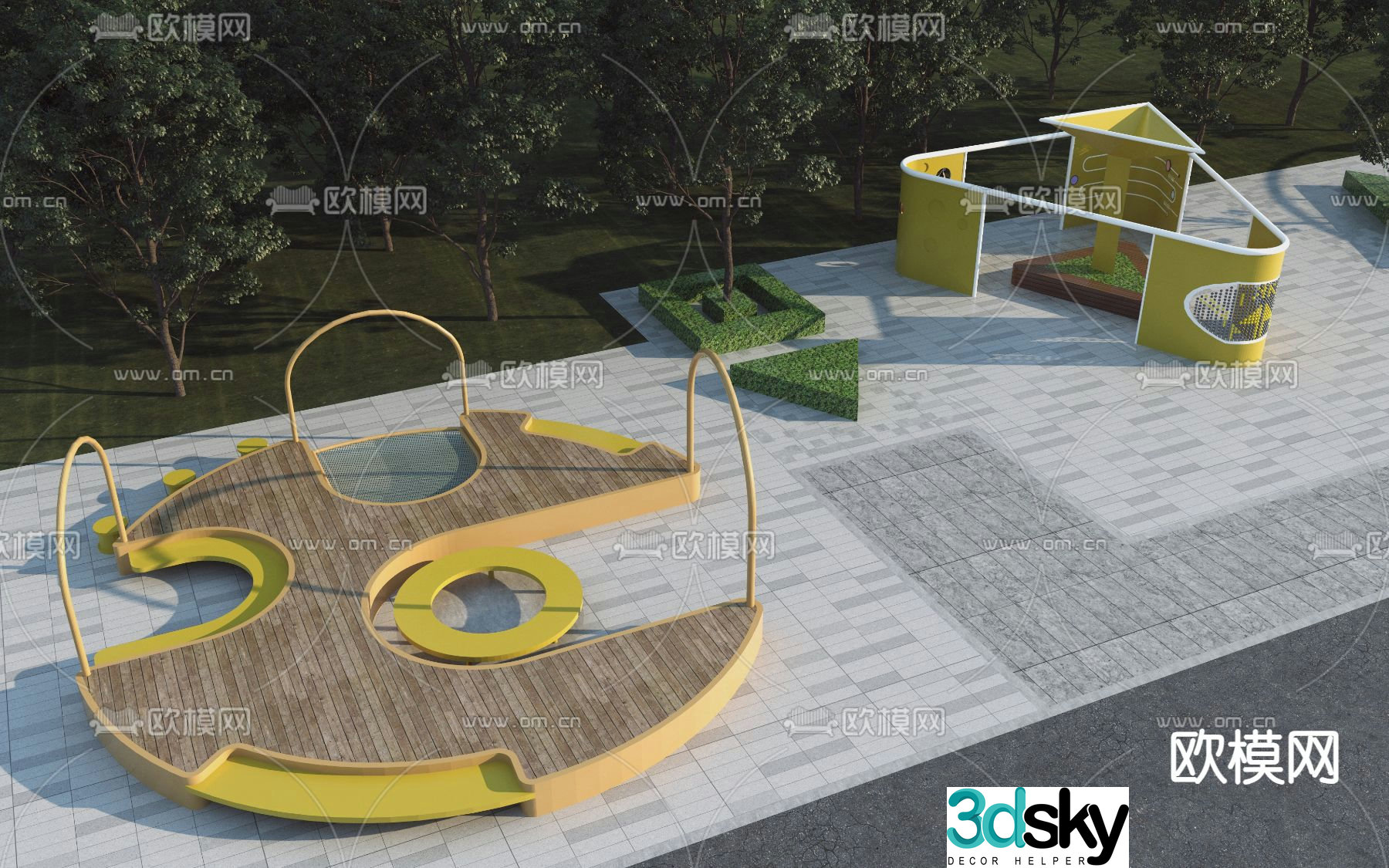 Modern business movement park landscape 3d model