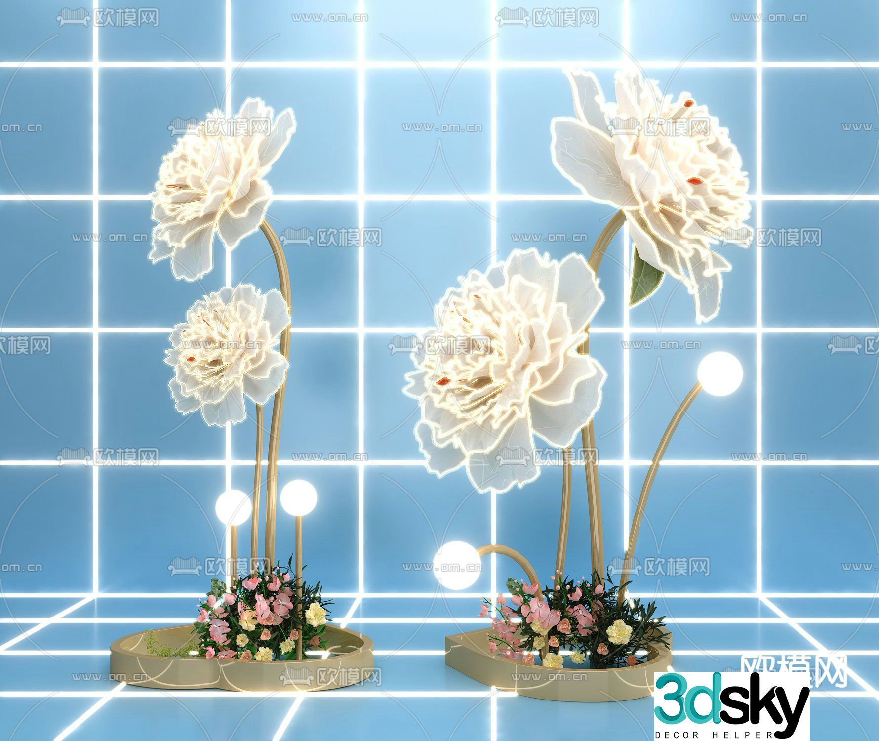 Peony Lantern Decorative Lamp Flower Art Lamp 3D Model