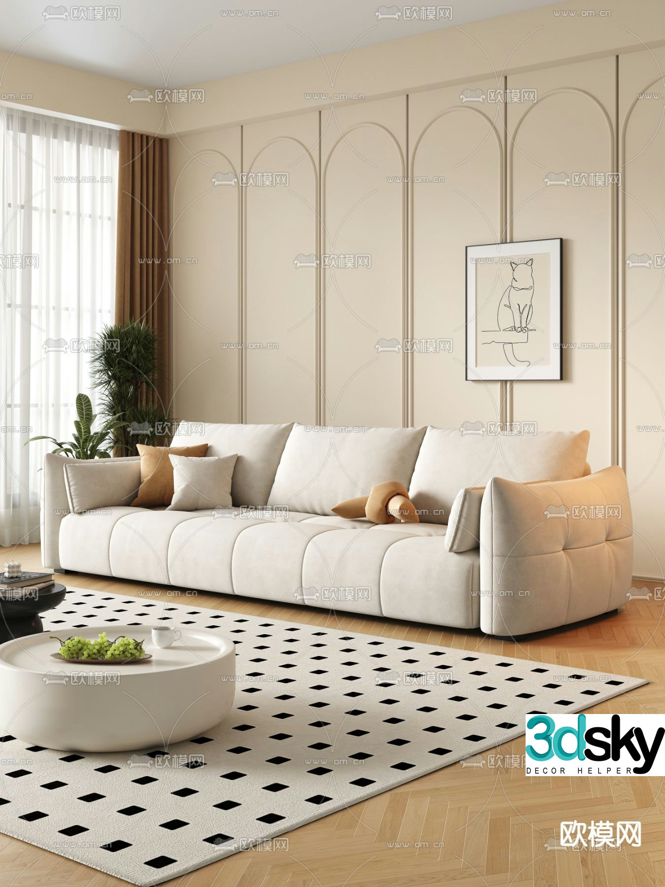 Modern three-seat sofa 3d model
