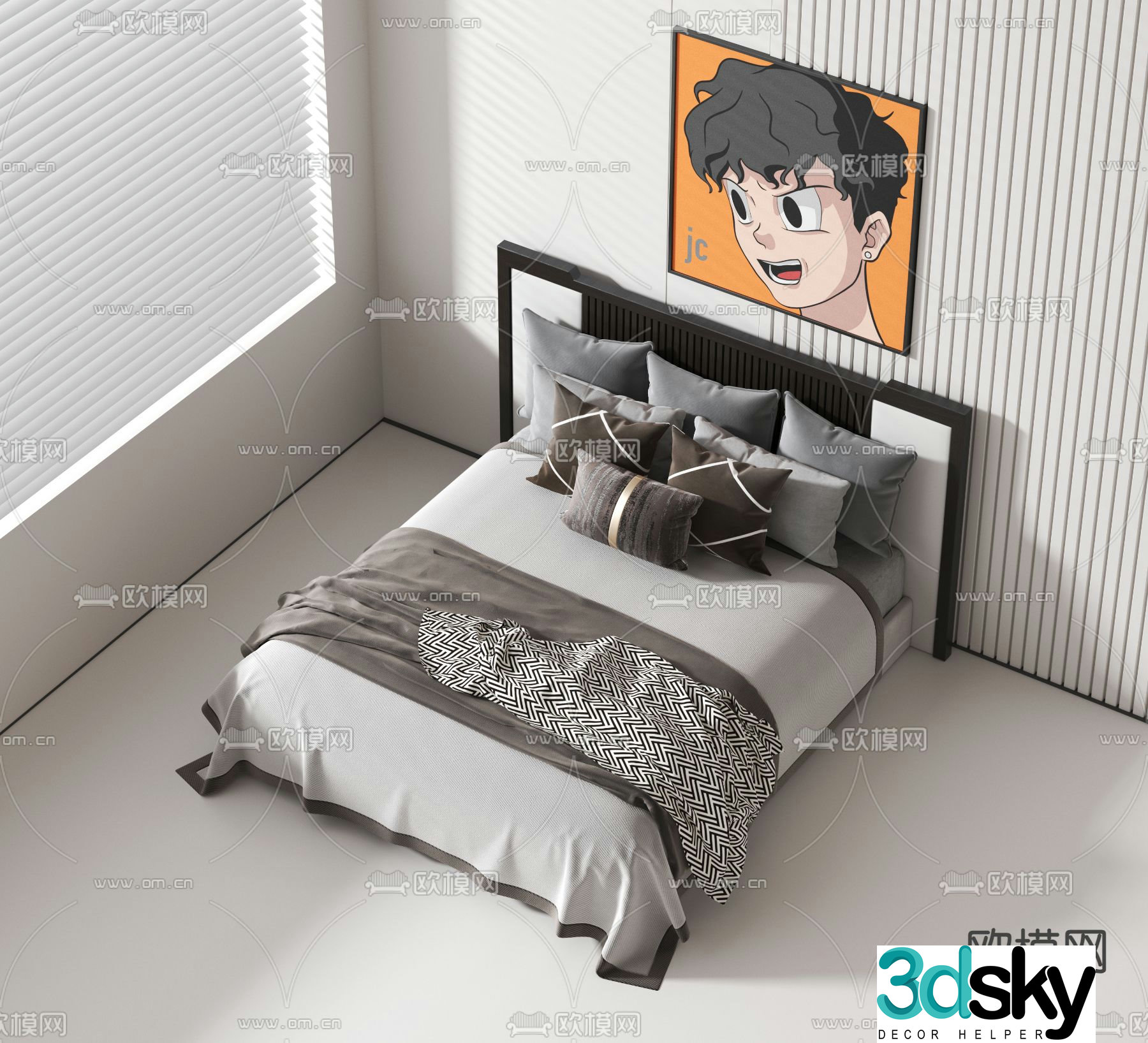 New Chinese style double bed 3d model