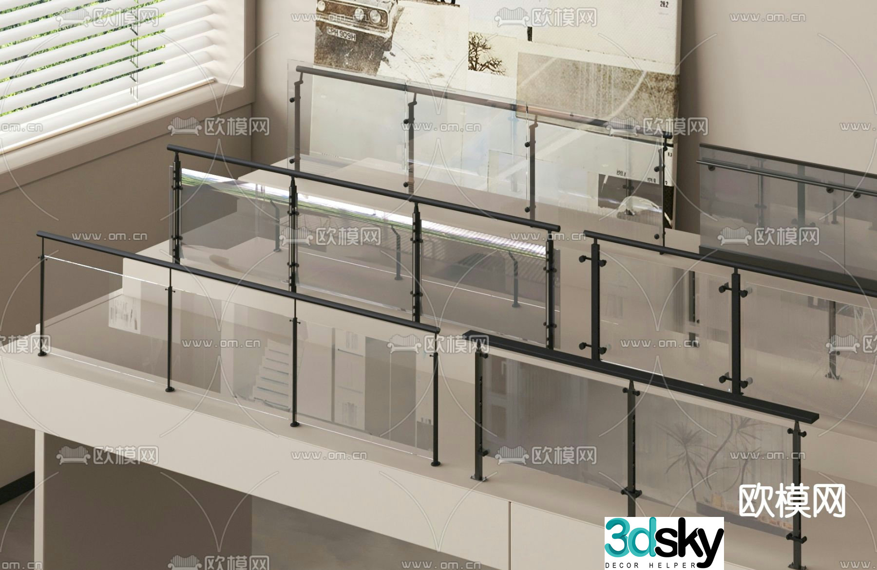 Glass railings Glass guardrail Balcony guardrail 3d model