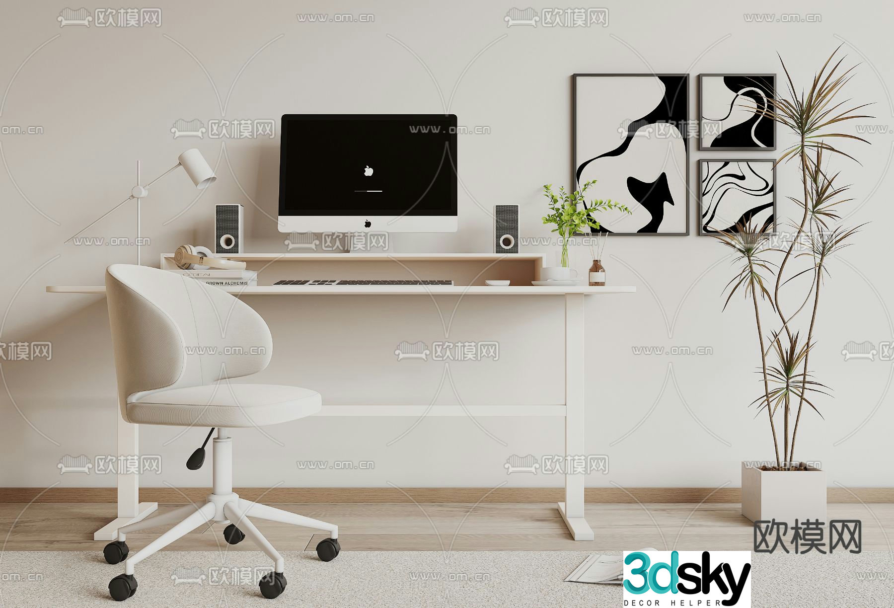 Modern desk computer desk study table 3d model